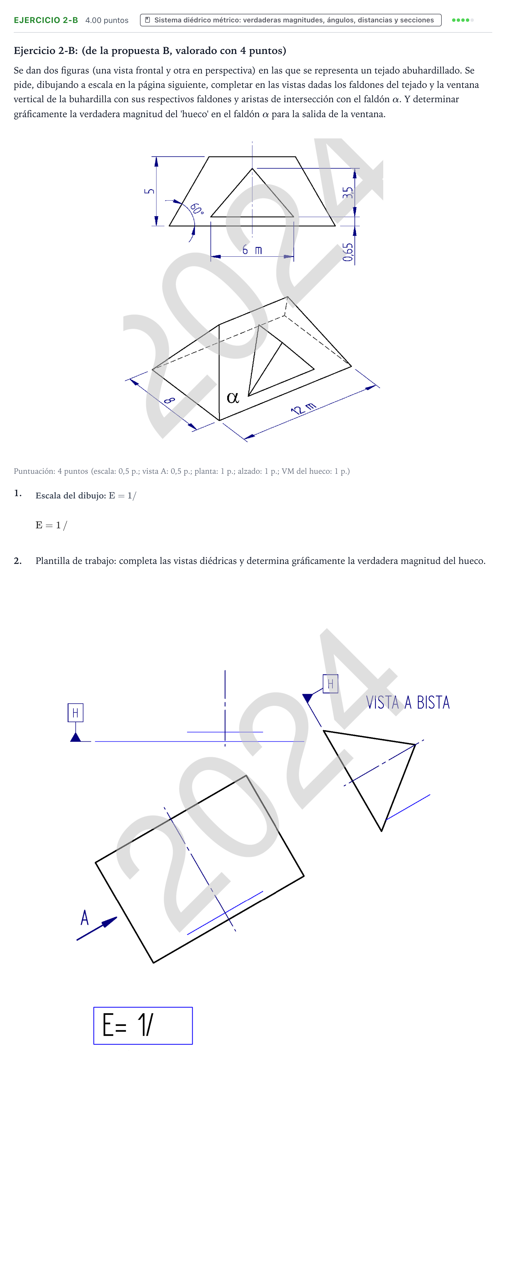 Enunciado: Ejercicio 2-B · Dibujo técnico II PAU País Vasco Ordinaria 2024