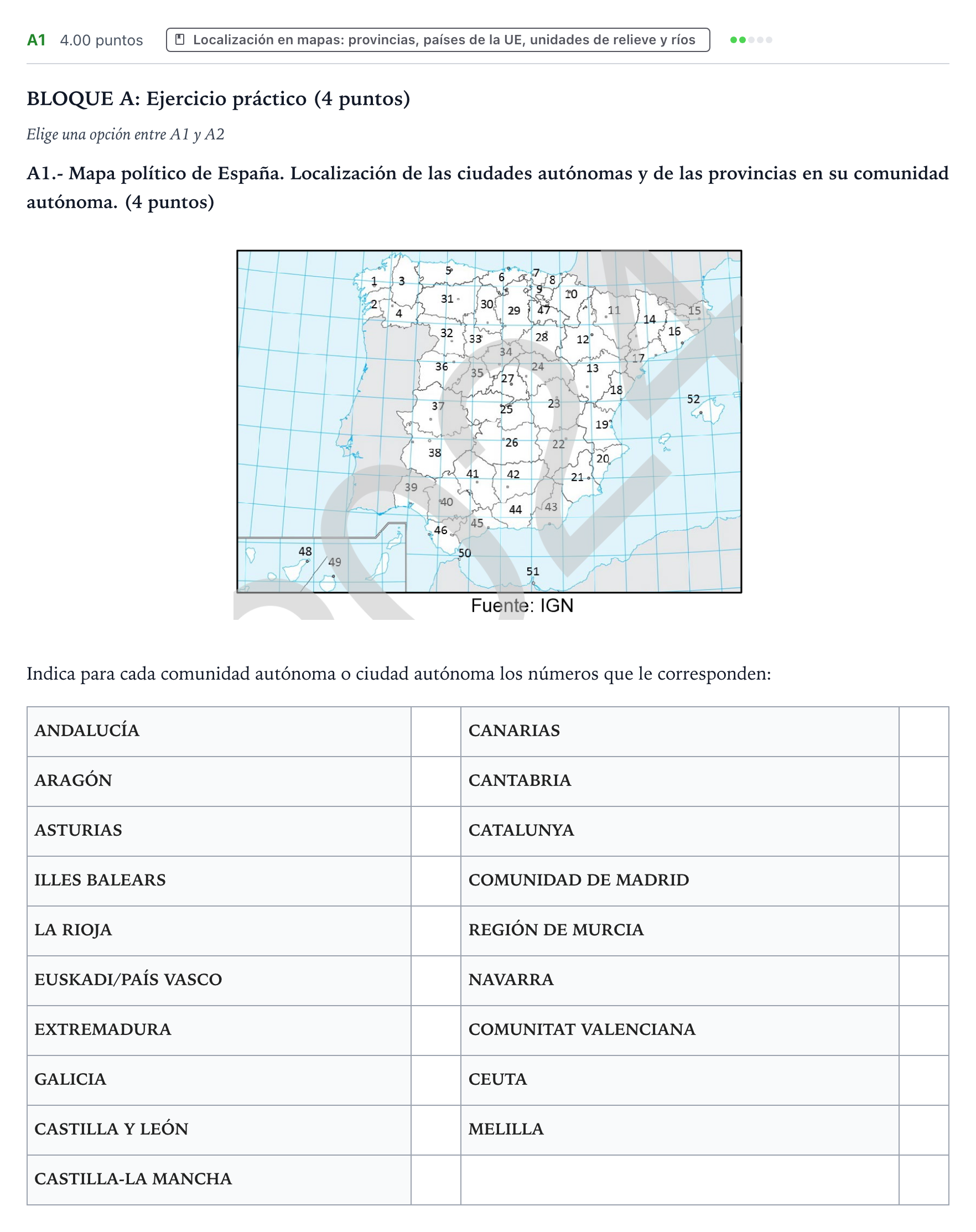 Enunciado: Ejercicio A1 · Geografía PAU País Vasco Extraordinaria 2024