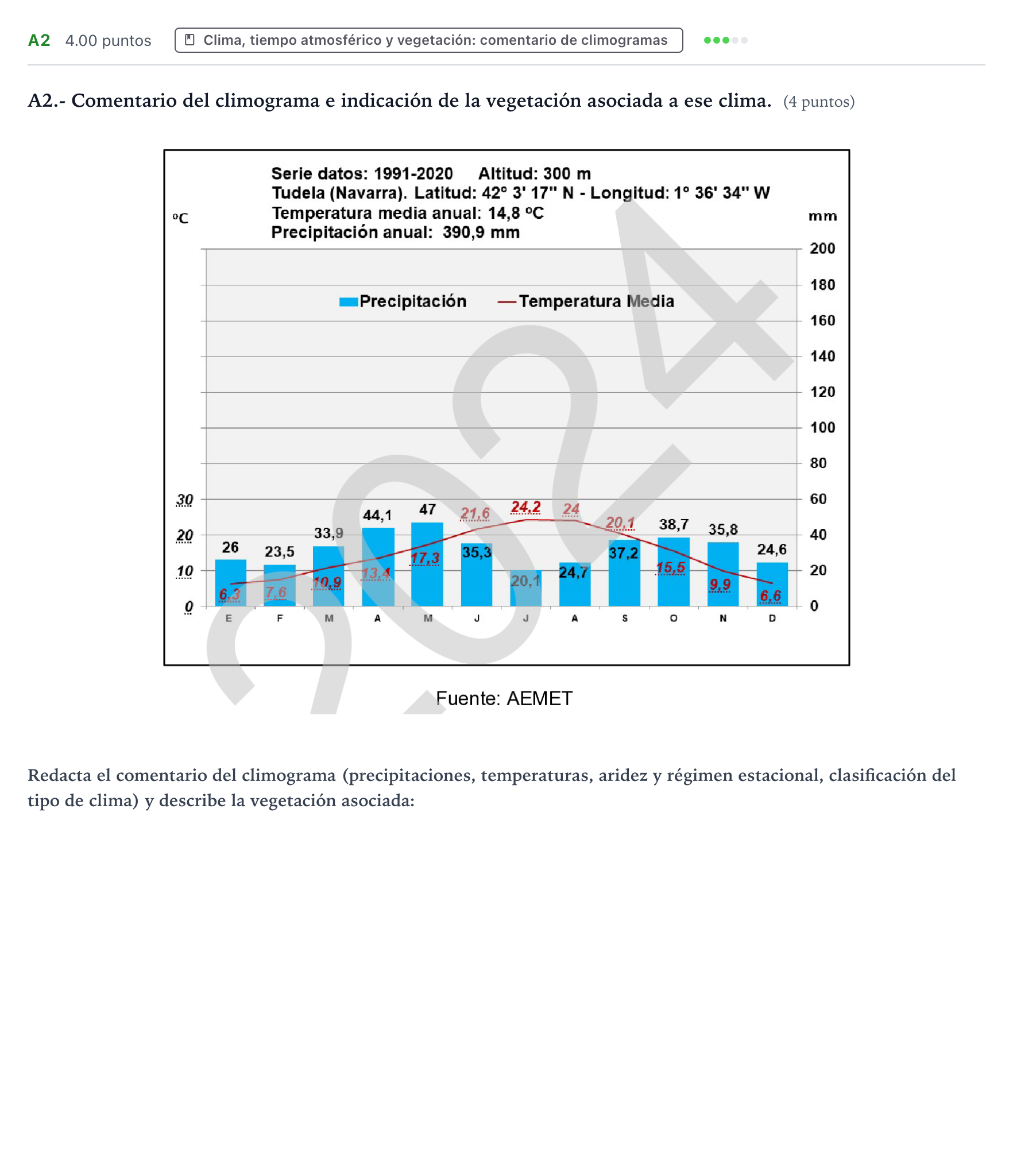 Enunciado: Ejercicio A2 · Geografía PAU País Vasco Extraordinaria 2024