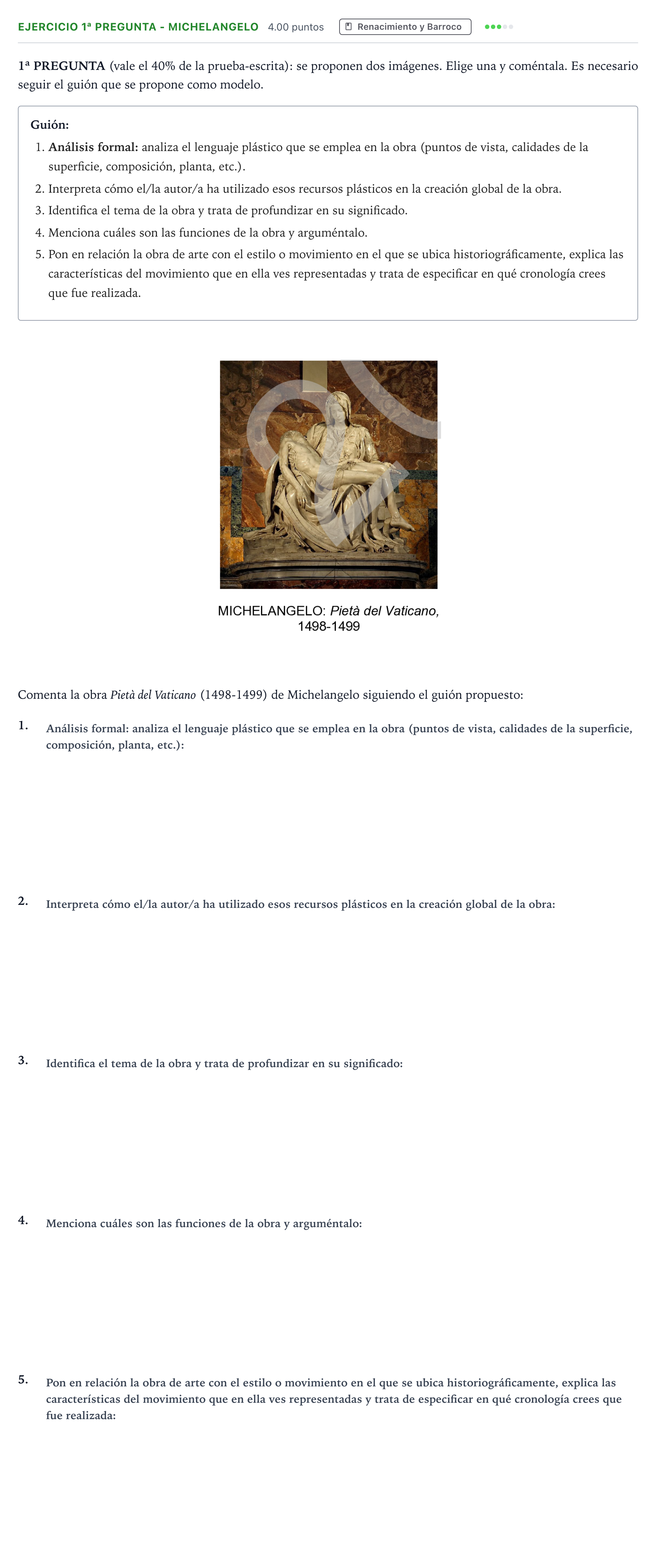 Enunciado: Ejercicio 1ª Pregunta - Michelangelo · Fundamentos Artísticos PAU País Vasco Extraordinaria 2024