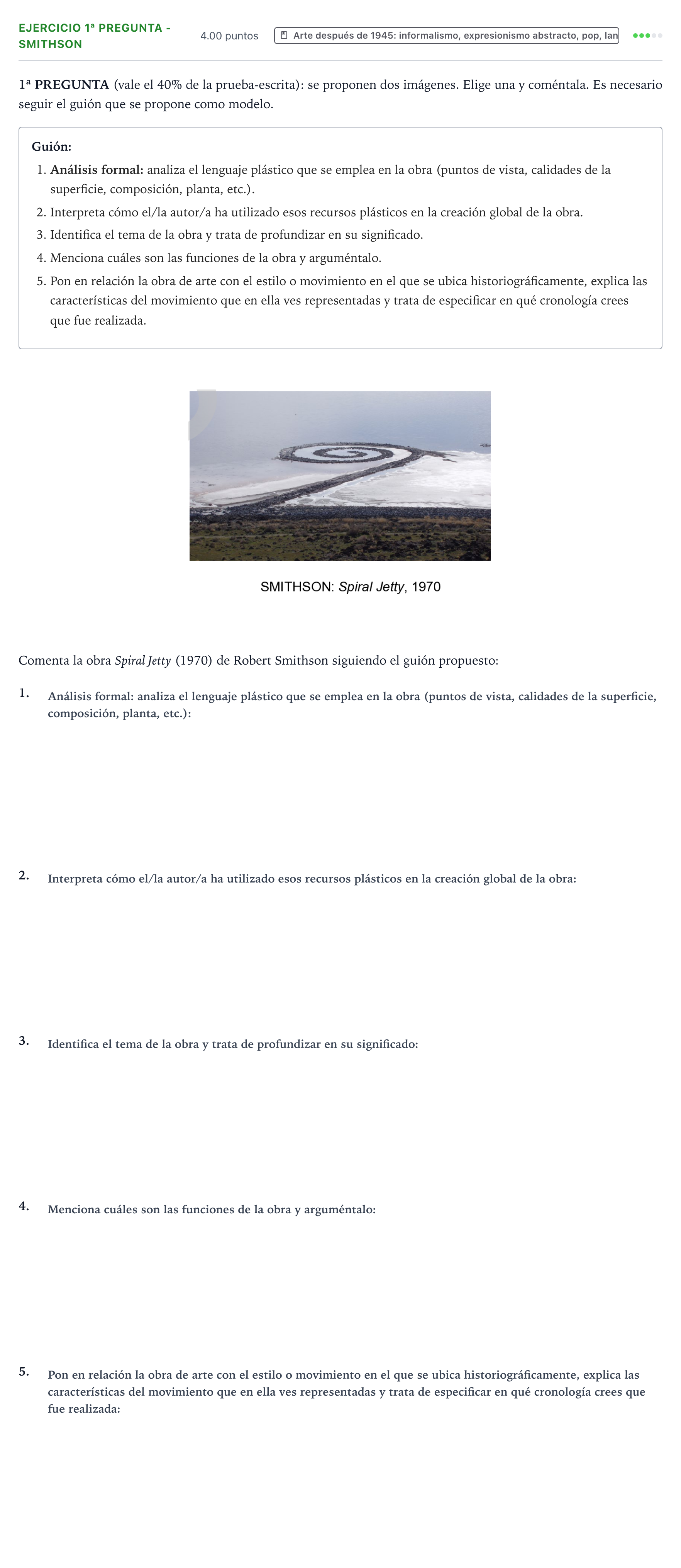 Enunciado: Ejercicio 1ª Pregunta - Smithson · Fundamentos Artísticos PAU País Vasco Extraordinaria 2024