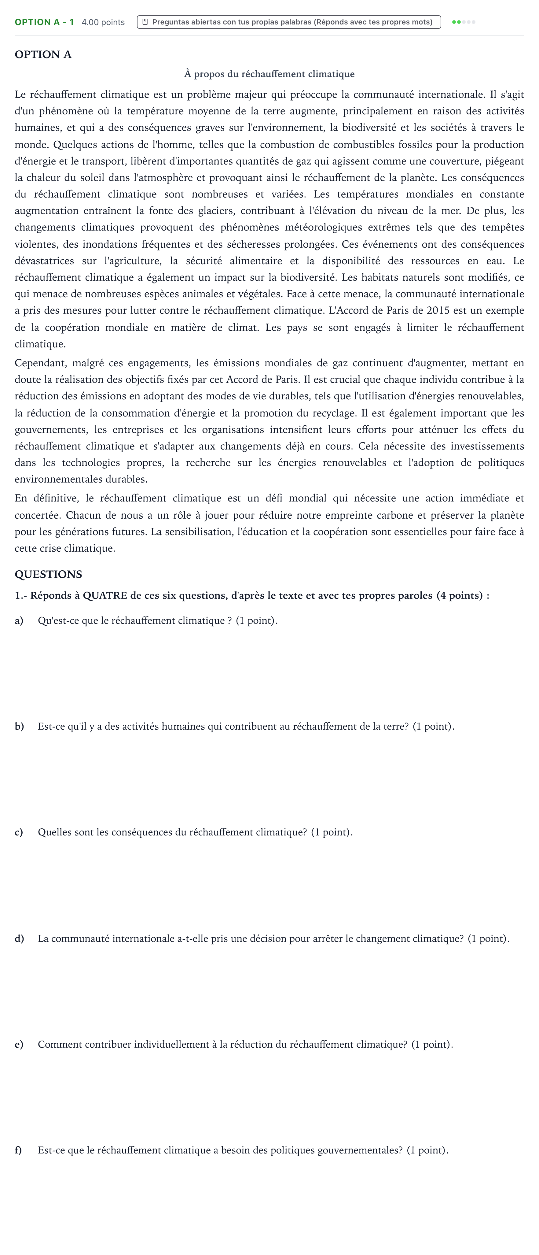 Enunciado: Ejercicio Option A - 1 · Francés PAU País Vasco Extraordinaria 2024