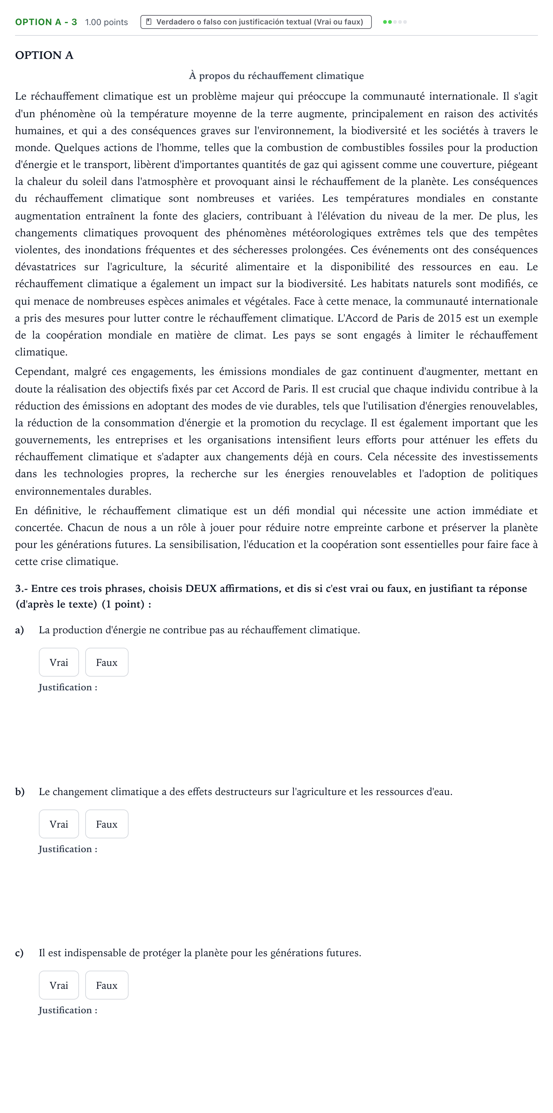 Enunciado: Ejercicio Option A - 3 · Francés PAU País Vasco Extraordinaria 2024