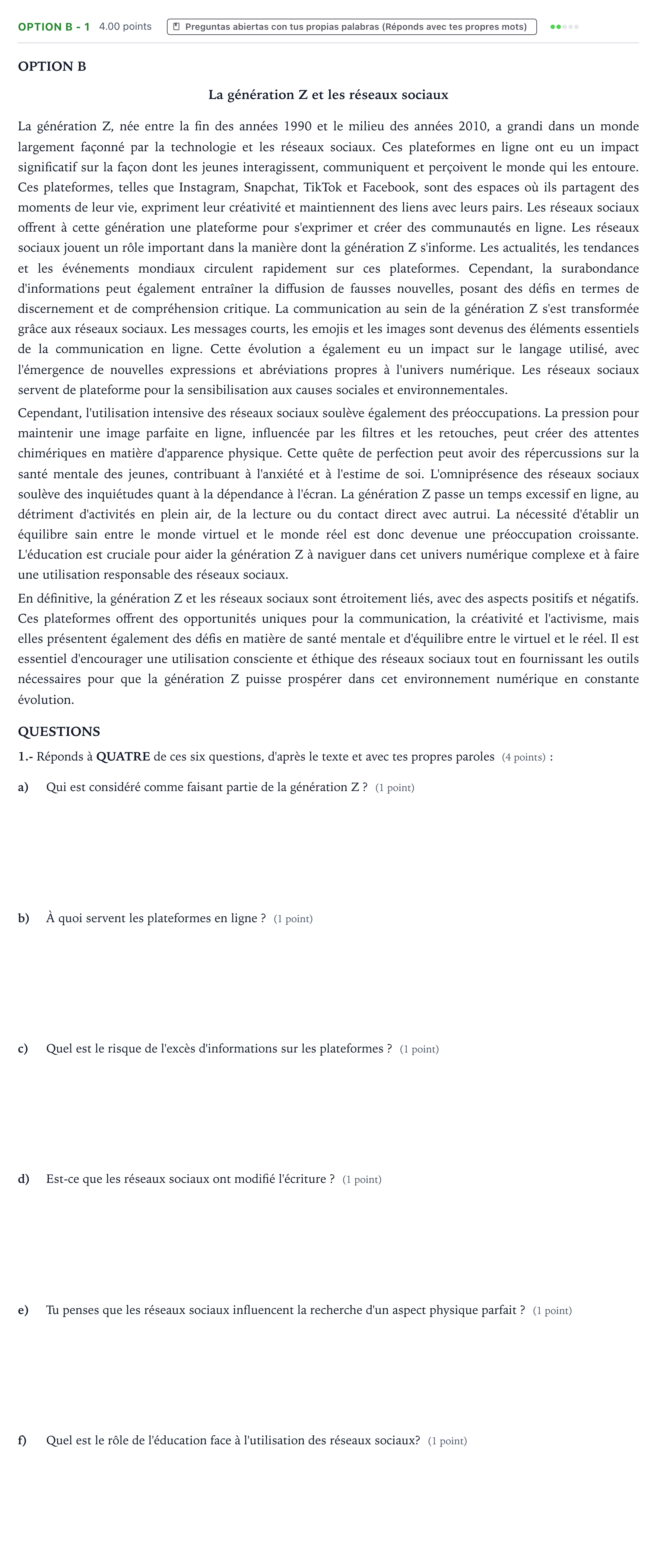 Enunciado: Ejercicio Option B - 1 · Francés PAU País Vasco Extraordinaria 2024