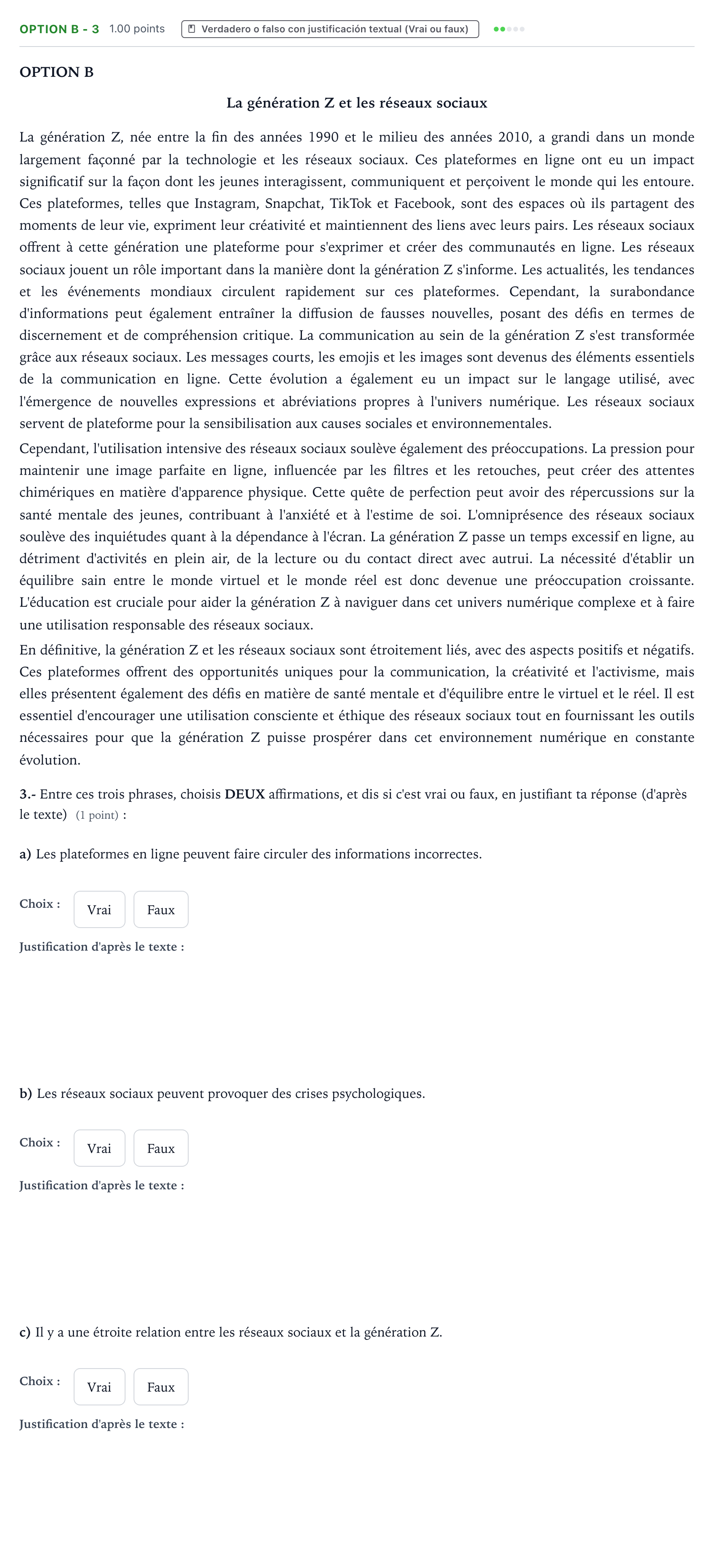 Enunciado: Ejercicio Option B - 3 · Francés PAU País Vasco Extraordinaria 2024