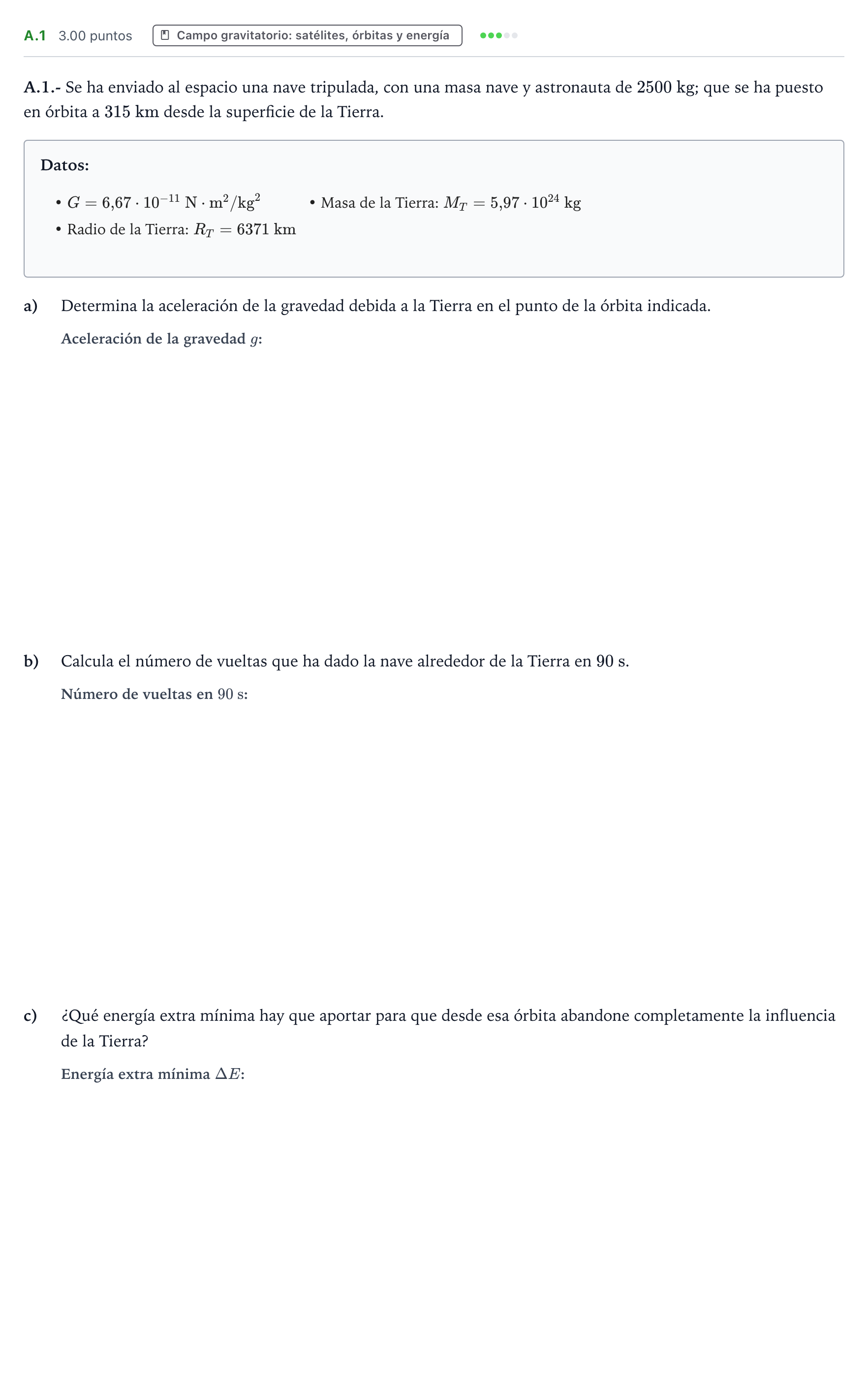 Enunciado: Ejercicio A.1 · Física PAU País Vasco Ordinaria 2024