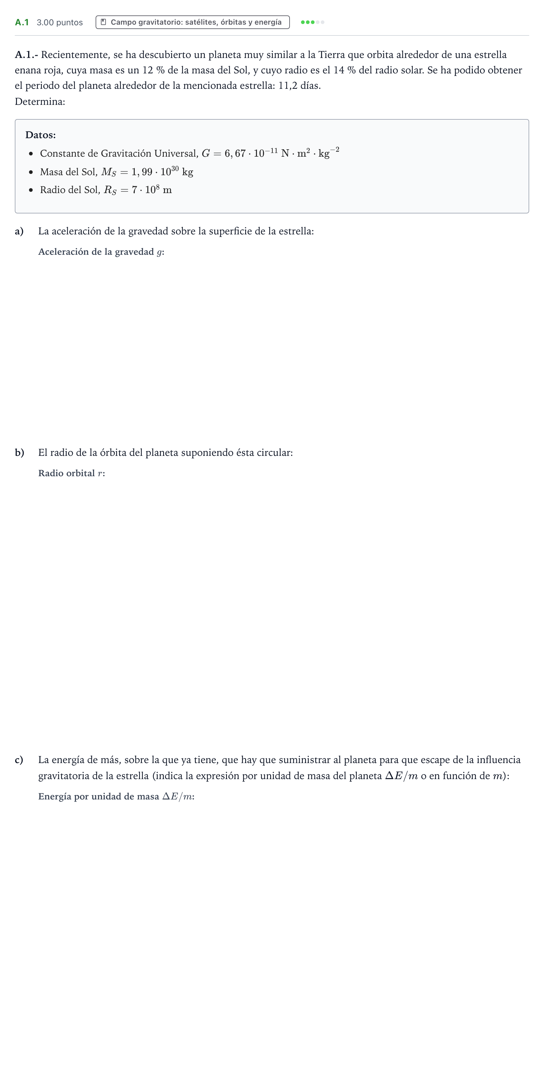 Enunciado: Ejercicio A.1 · Física PAU País Vasco Extraordinaria 2024