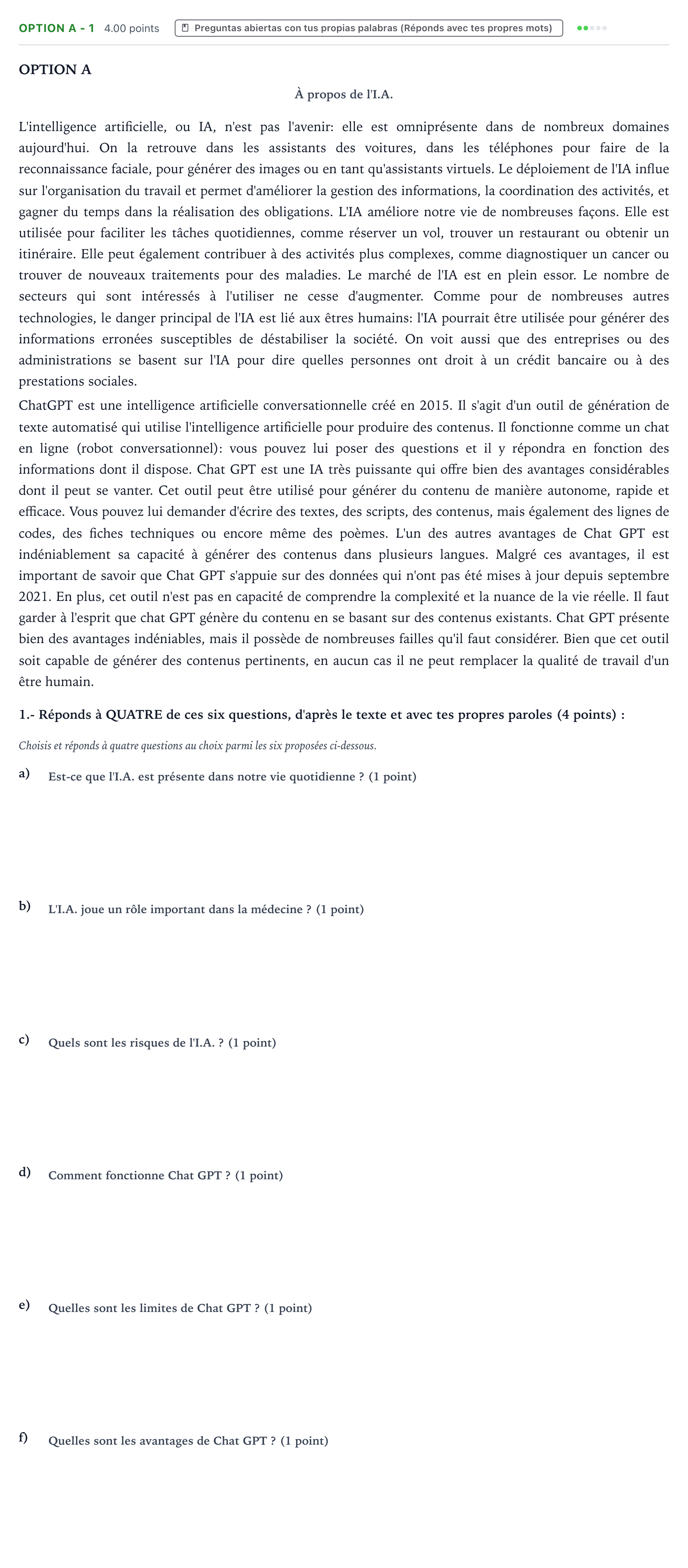 Enunciado: Ejercicio Option A - 1 · Francés PAU País Vasco Ordinaria 2024