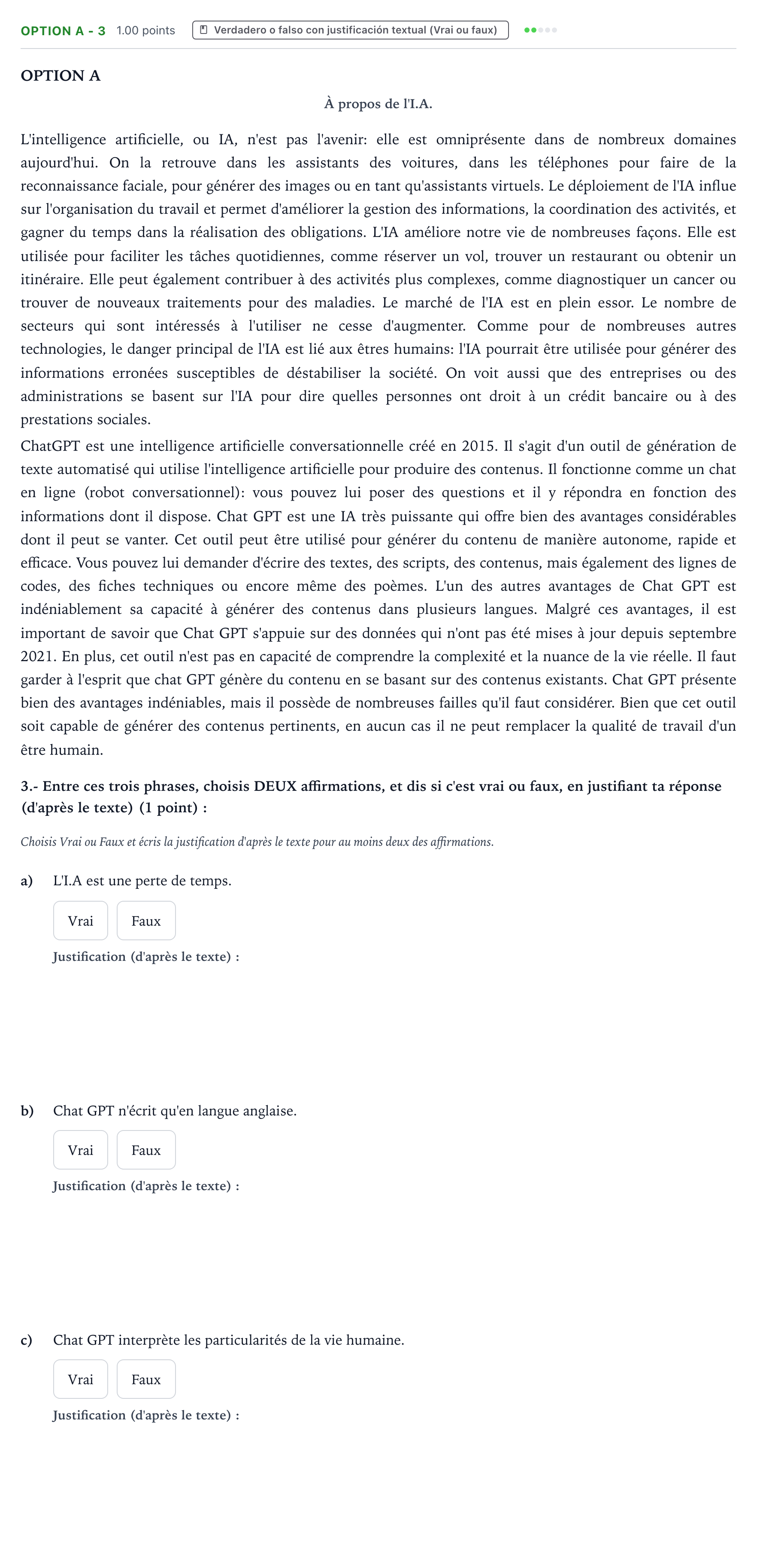 Enunciado: Ejercicio Option A - 3 · Francés PAU País Vasco Ordinaria 2024