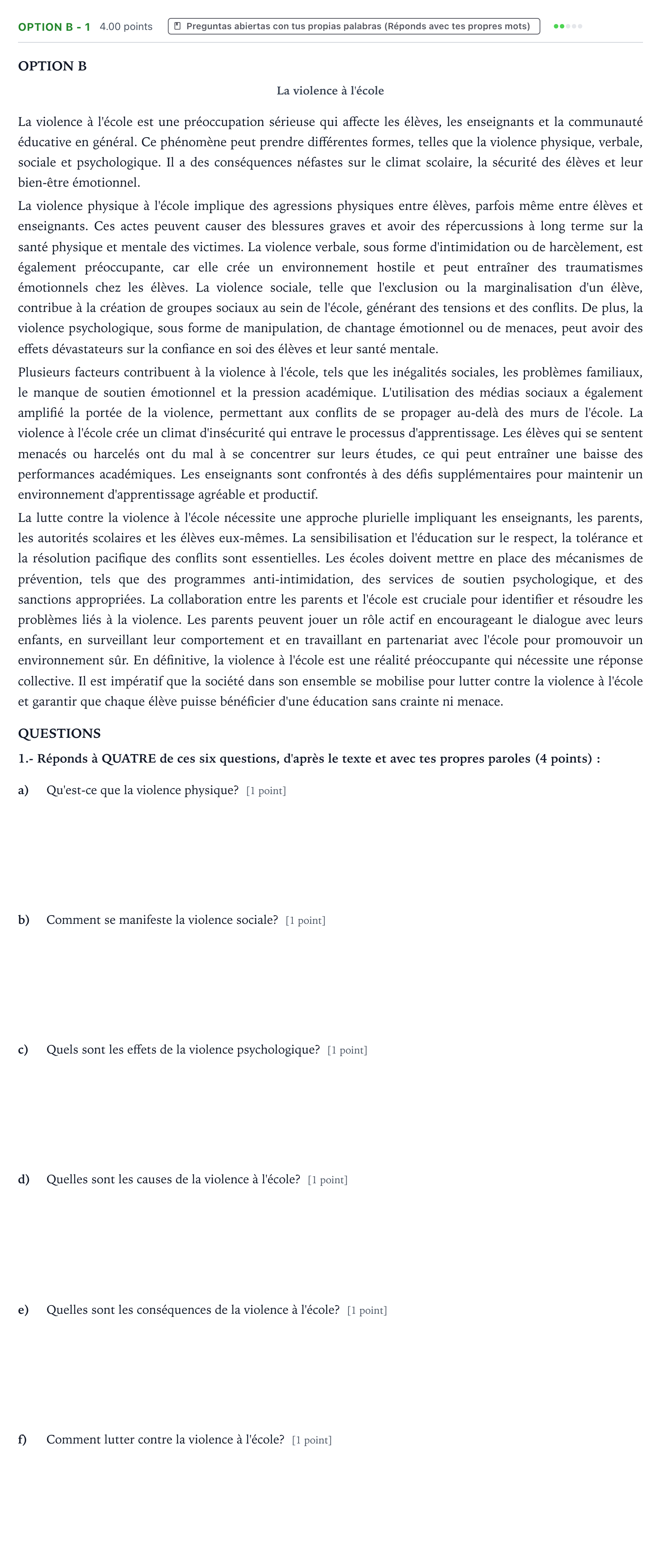 Enunciado: Ejercicio Option B - 1 · Francés PAU País Vasco Ordinaria 2024