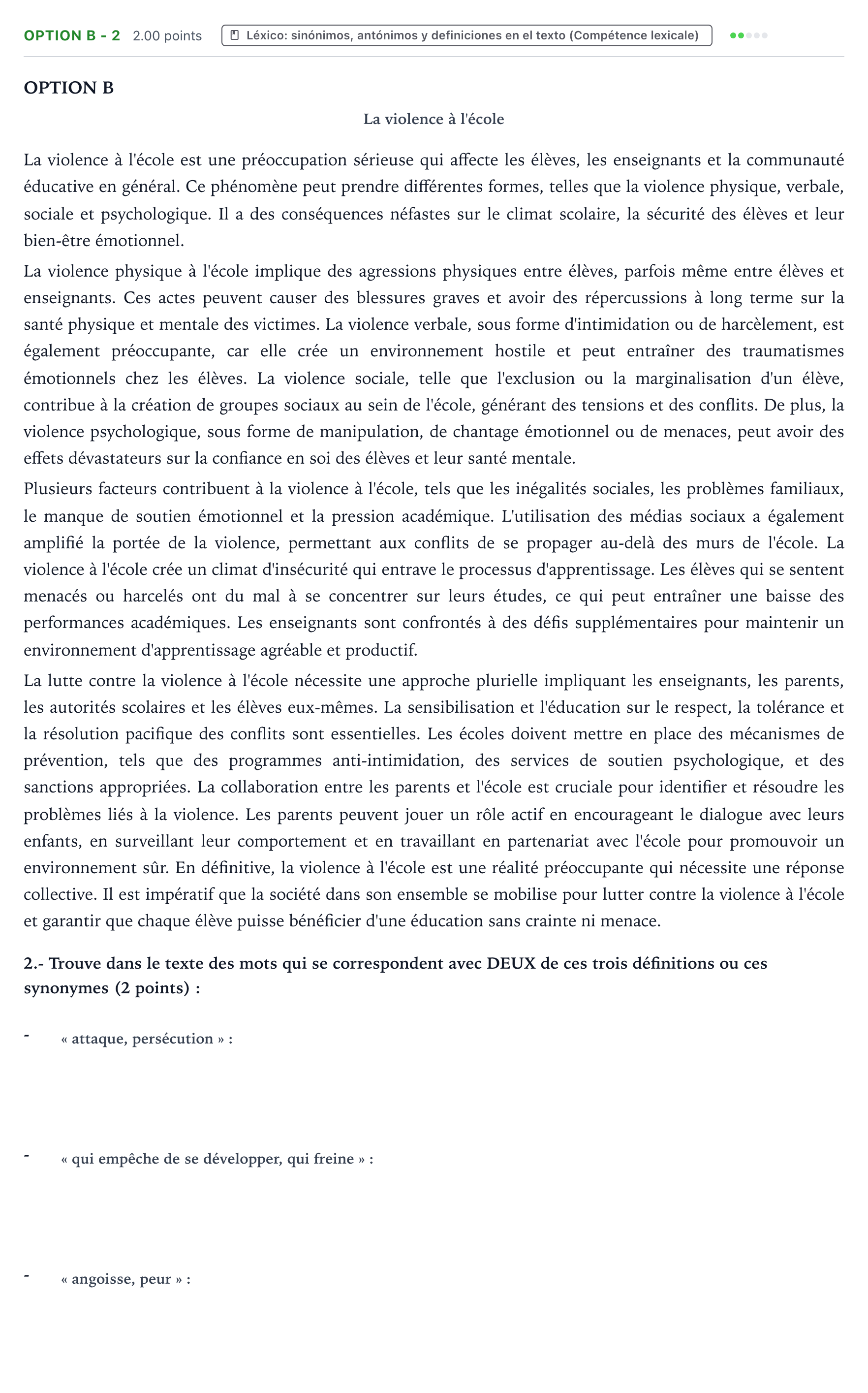 Enunciado: Ejercicio Option B - 2 · Francés PAU País Vasco Ordinaria 2024