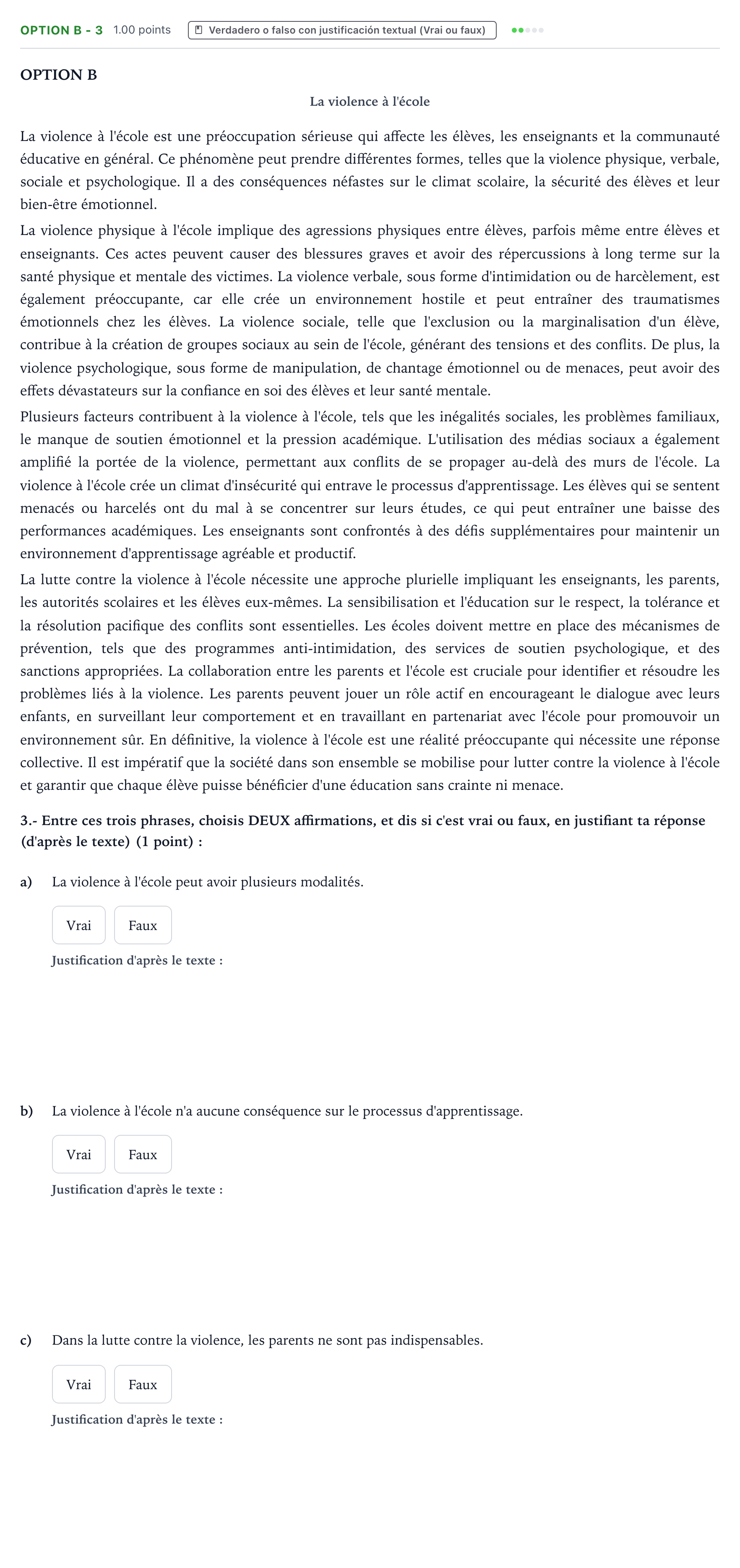 Enunciado: Ejercicio Option B - 3 · Francés PAU País Vasco Ordinaria 2024