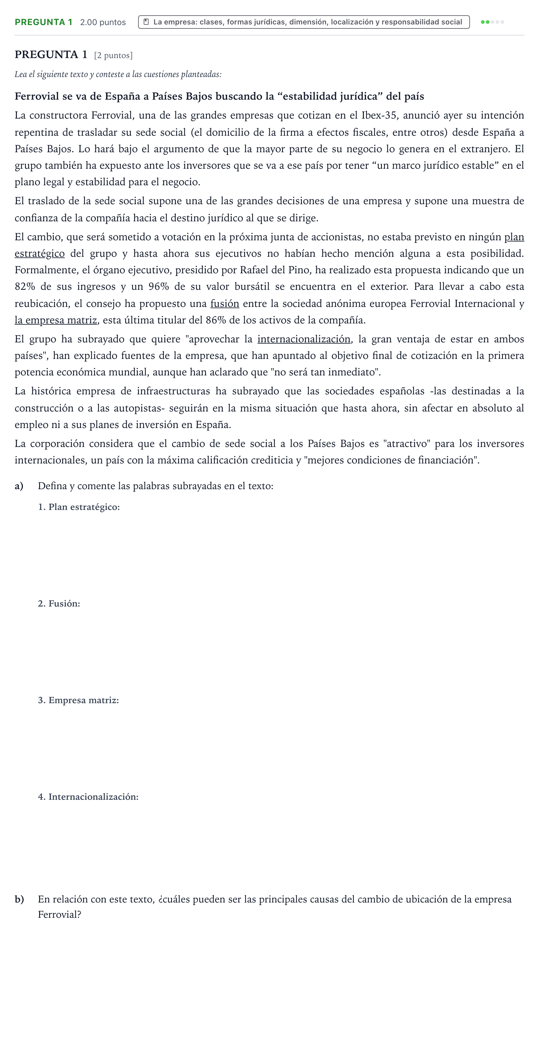 Enunciado: Pregunta 1 · Empresa y Diseño de Modelos de Negocio PAU País Vasco Ordinaria 2024