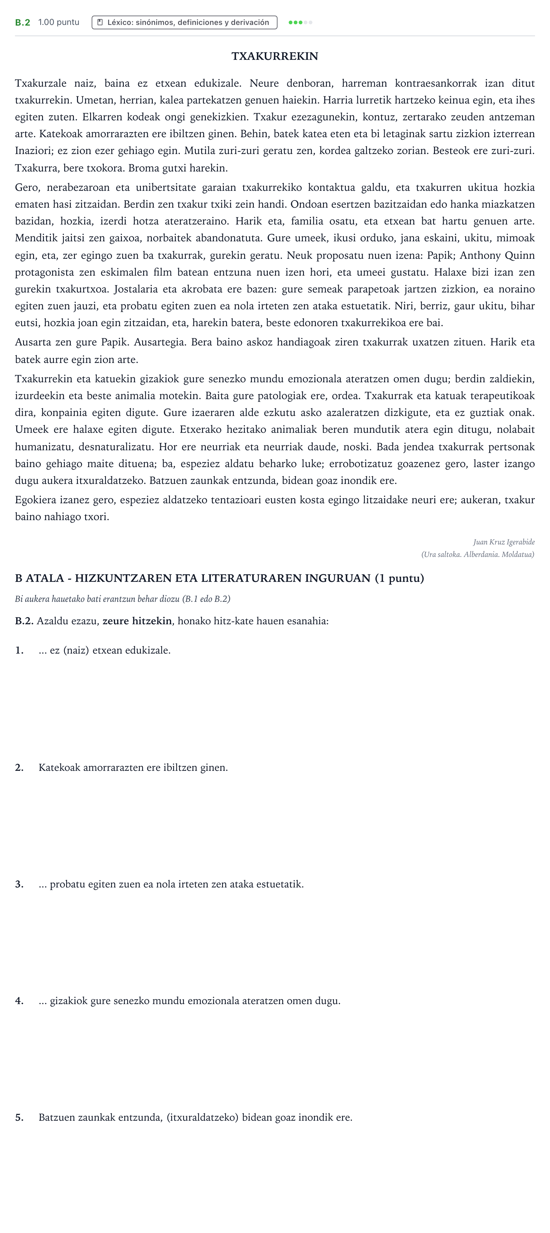 Enunciado: Ejercicio B.2 · Lengua Vasca y Literatura II PAU País Vasco Ordinaria 2024