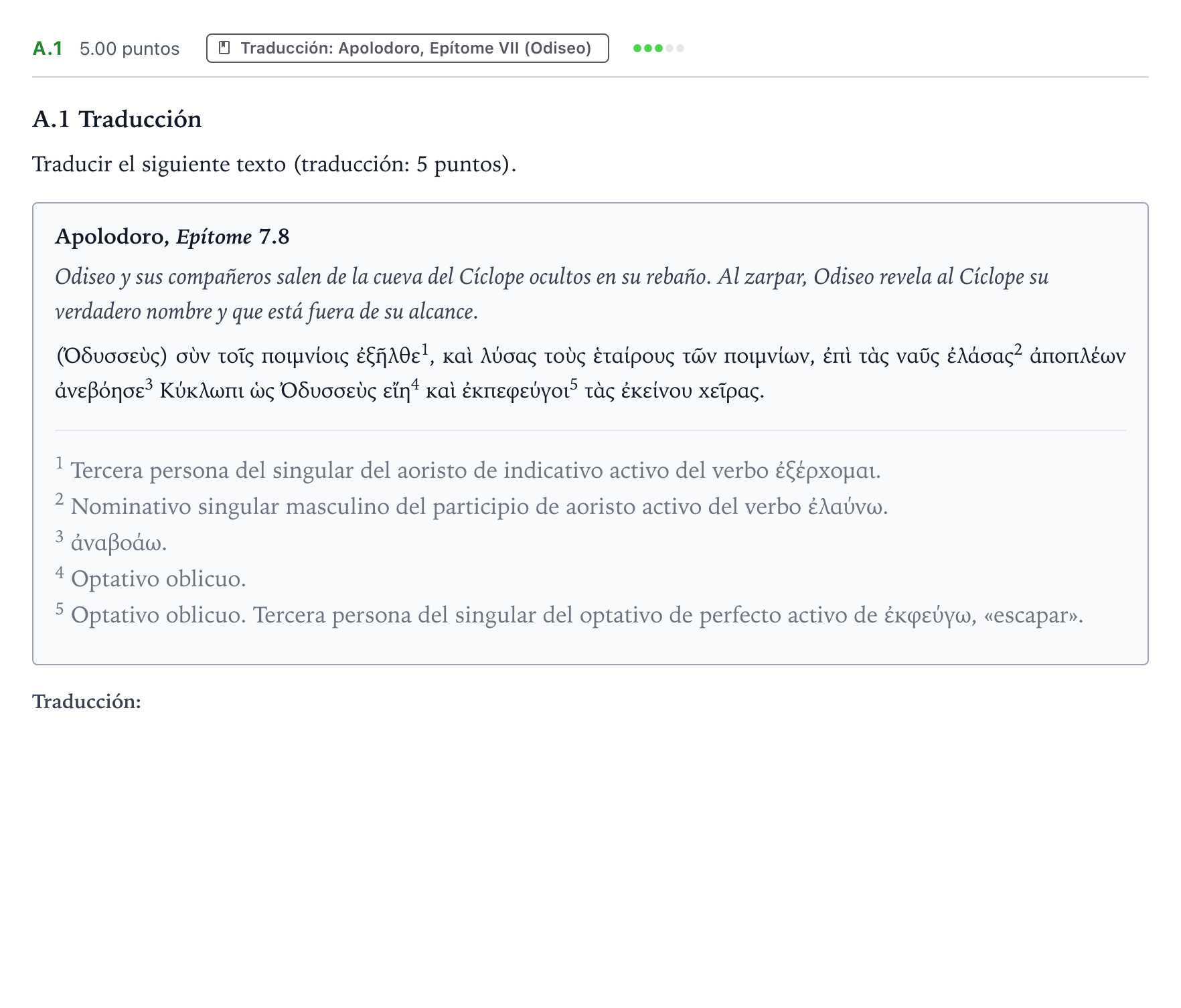 Enunciado: Ejercicio A.1 - Traducción · Griego II PAU País Vasco Extraordinaria 2024