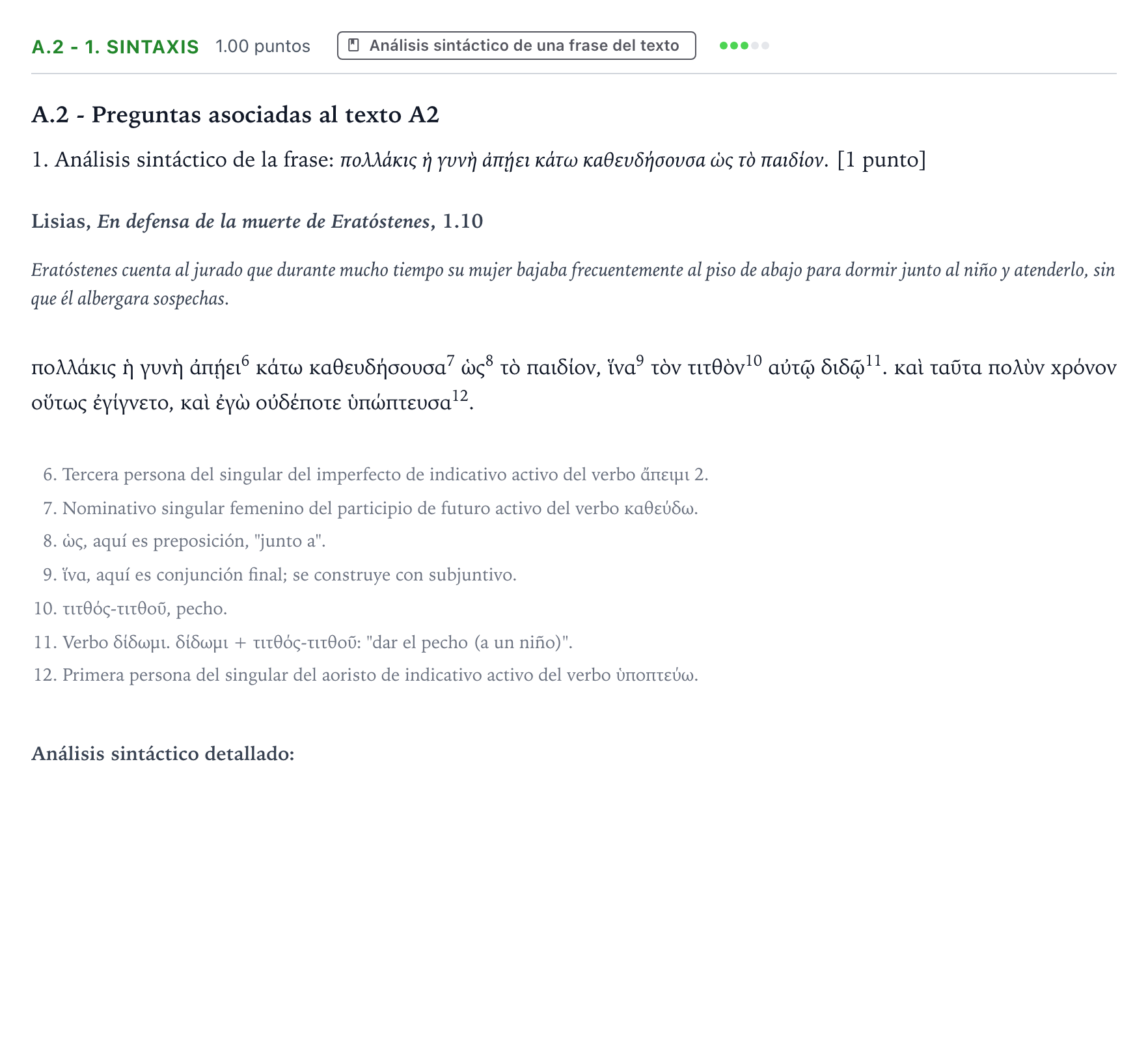 Enunciado: Ejercicio A.2 - 1. Sintaxis · Griego II PAU País Vasco Extraordinaria 2024