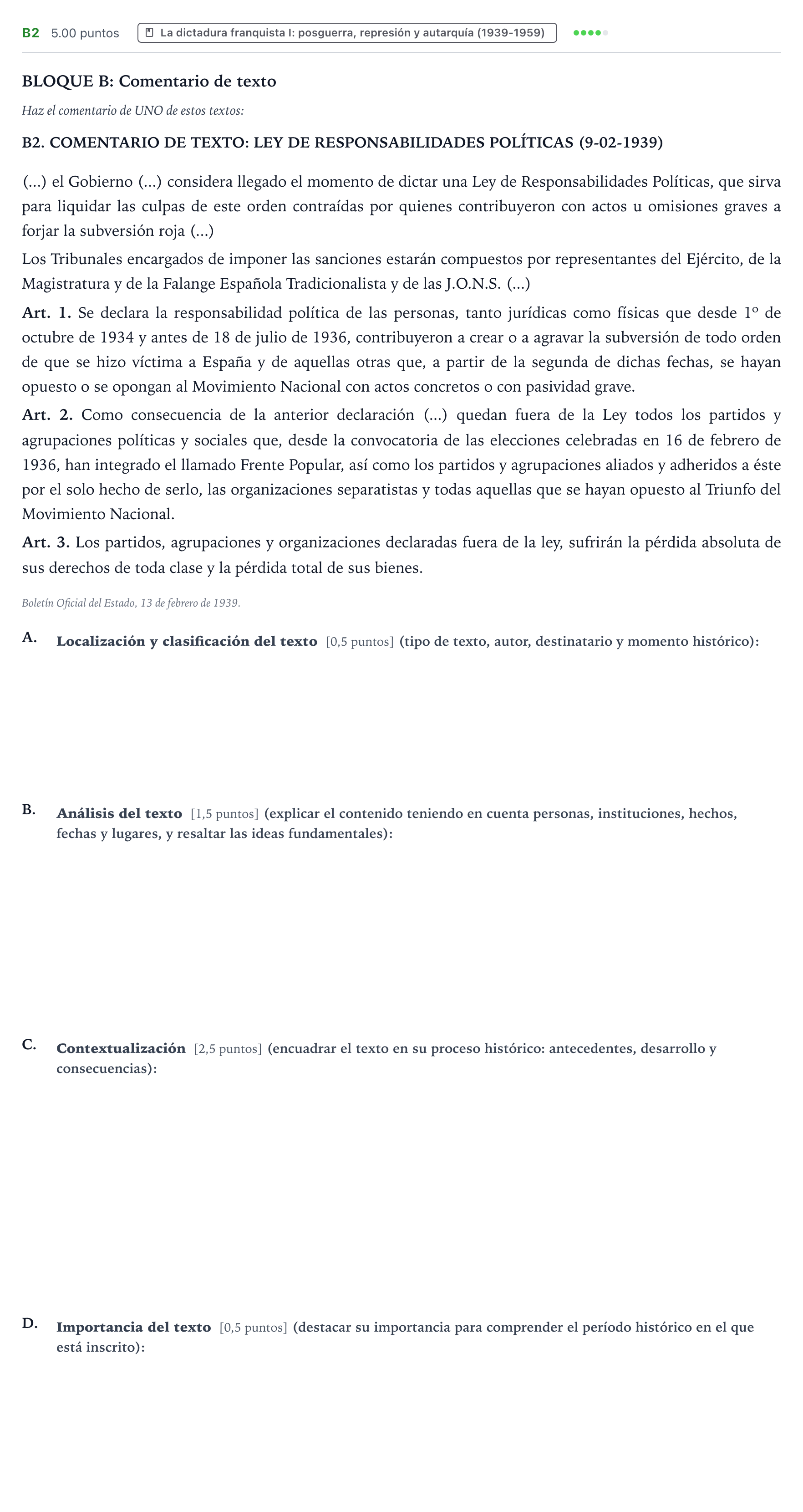 Enunciado: Ejercicio B2 · Historia de España PAU País Vasco Extraordinaria 2024