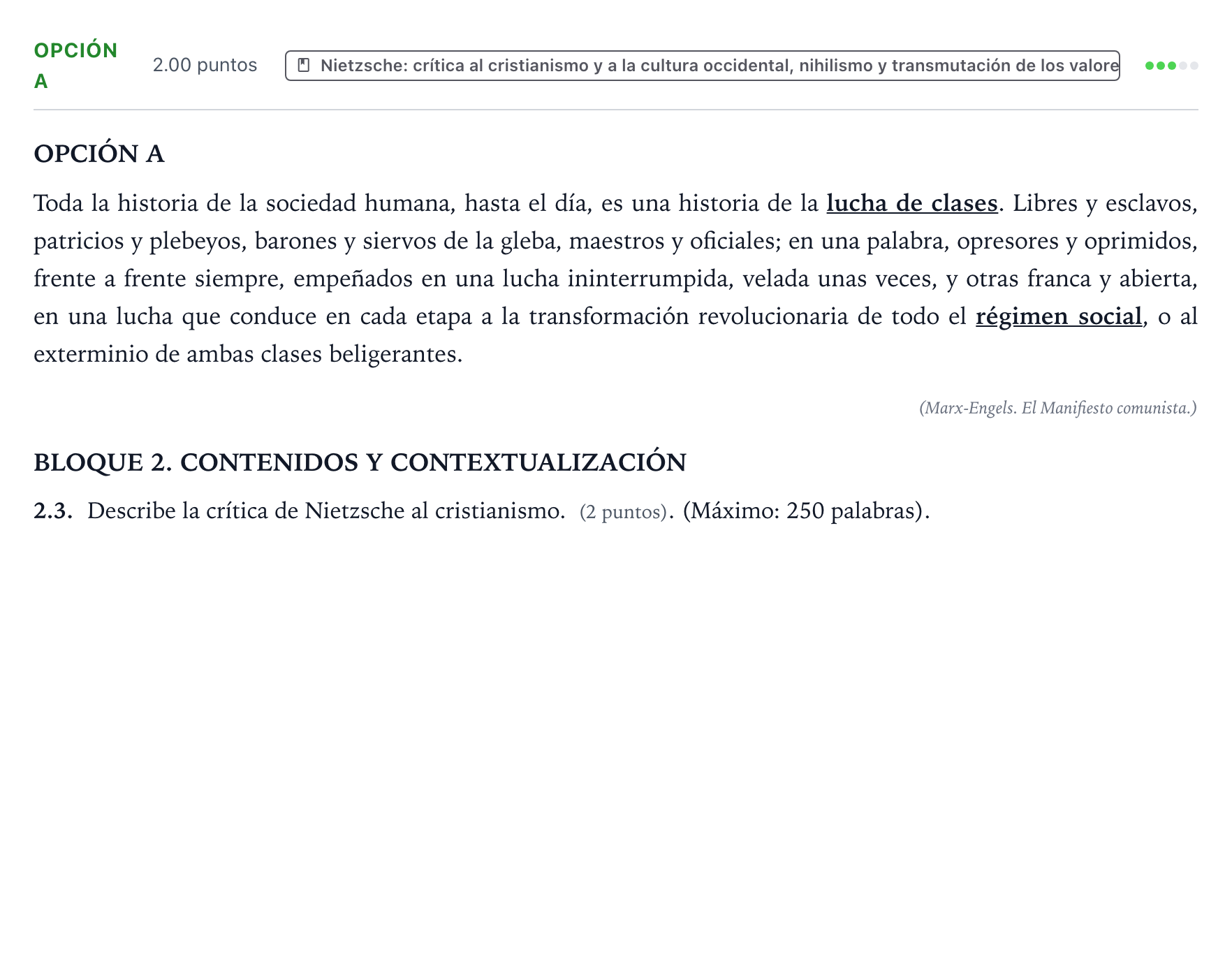 Enunciado: Opción A - Nietzsche · Historia de la Filosofía PAU País Vasco Extraordinaria 2024