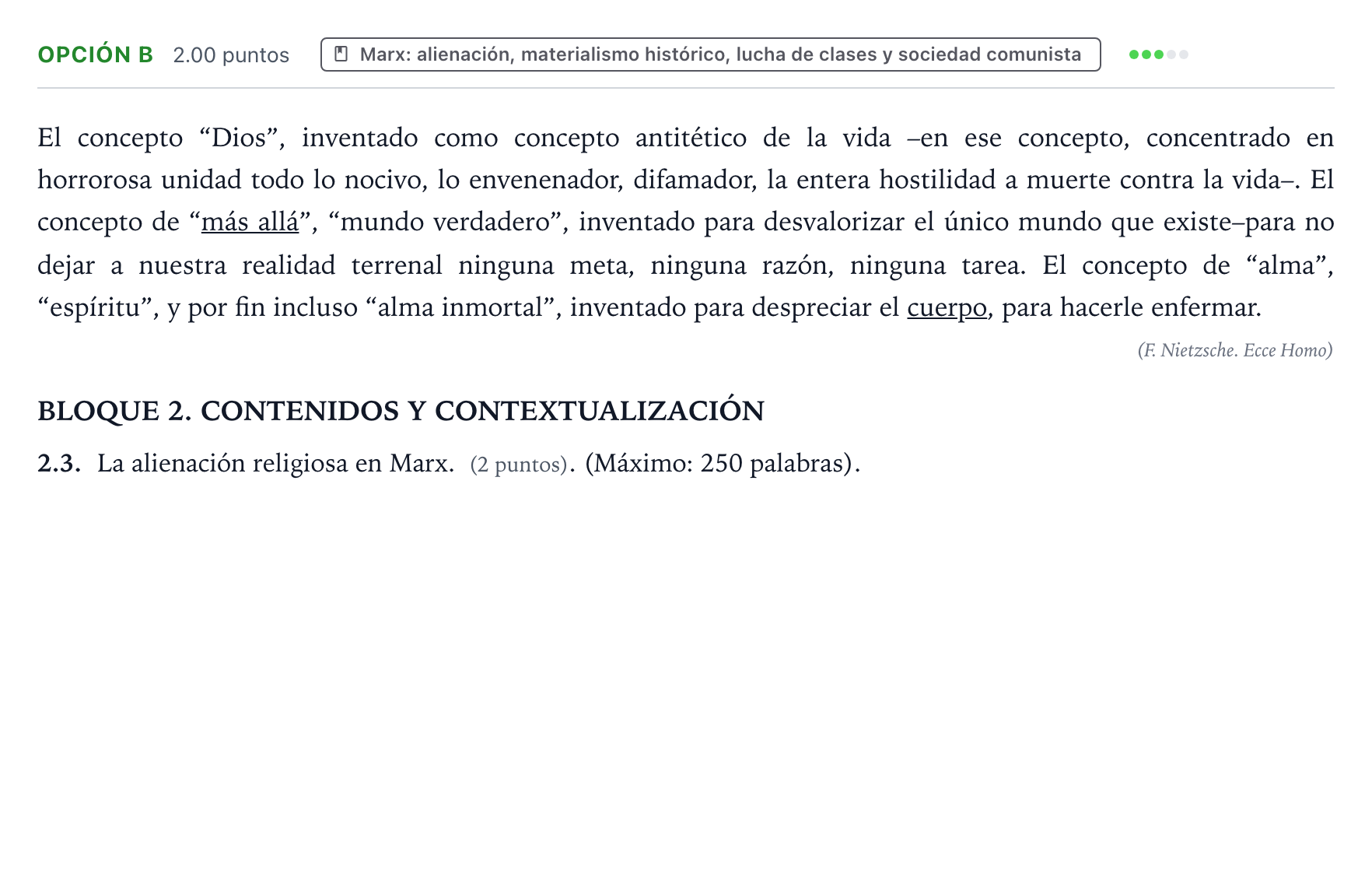 Enunciado: Opción B - Marx · Historia de la Filosofía PAU País Vasco Extraordinaria 2024