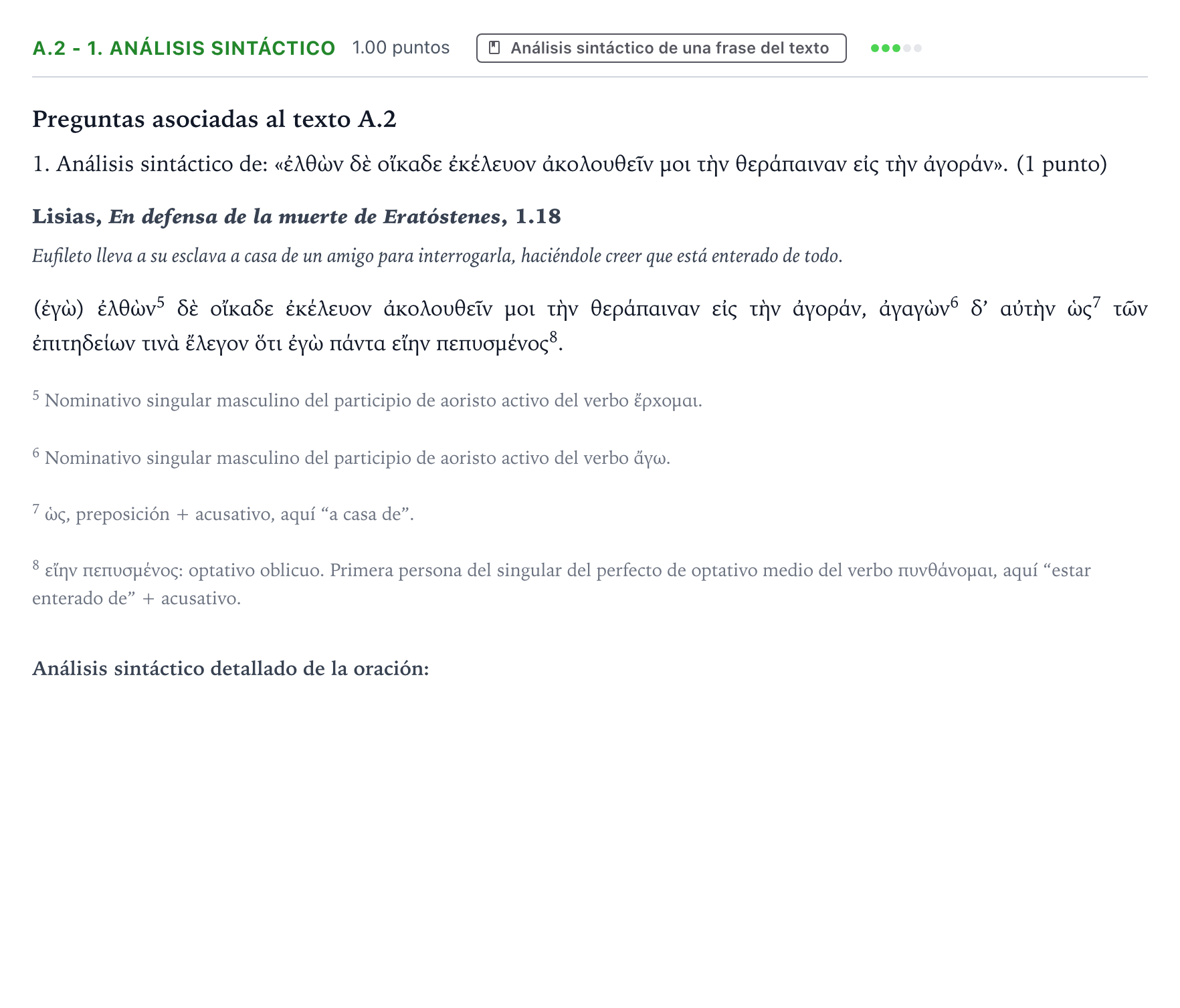 Enunciado: Ejercicio A.2 - 1. Análisis sintáctico · Griego II PAU País Vasco Ordinaria 2024