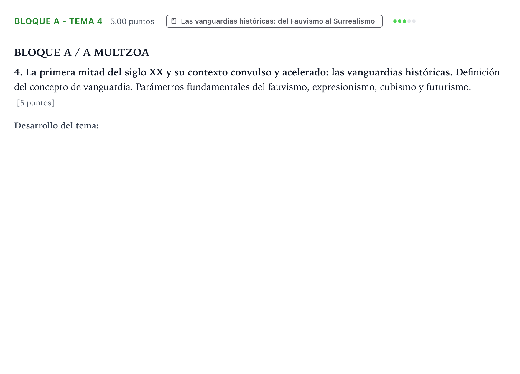 Enunciado: Bloque A - Tema 4 · Historia del Arte PAU País Vasco Ordinaria 2024