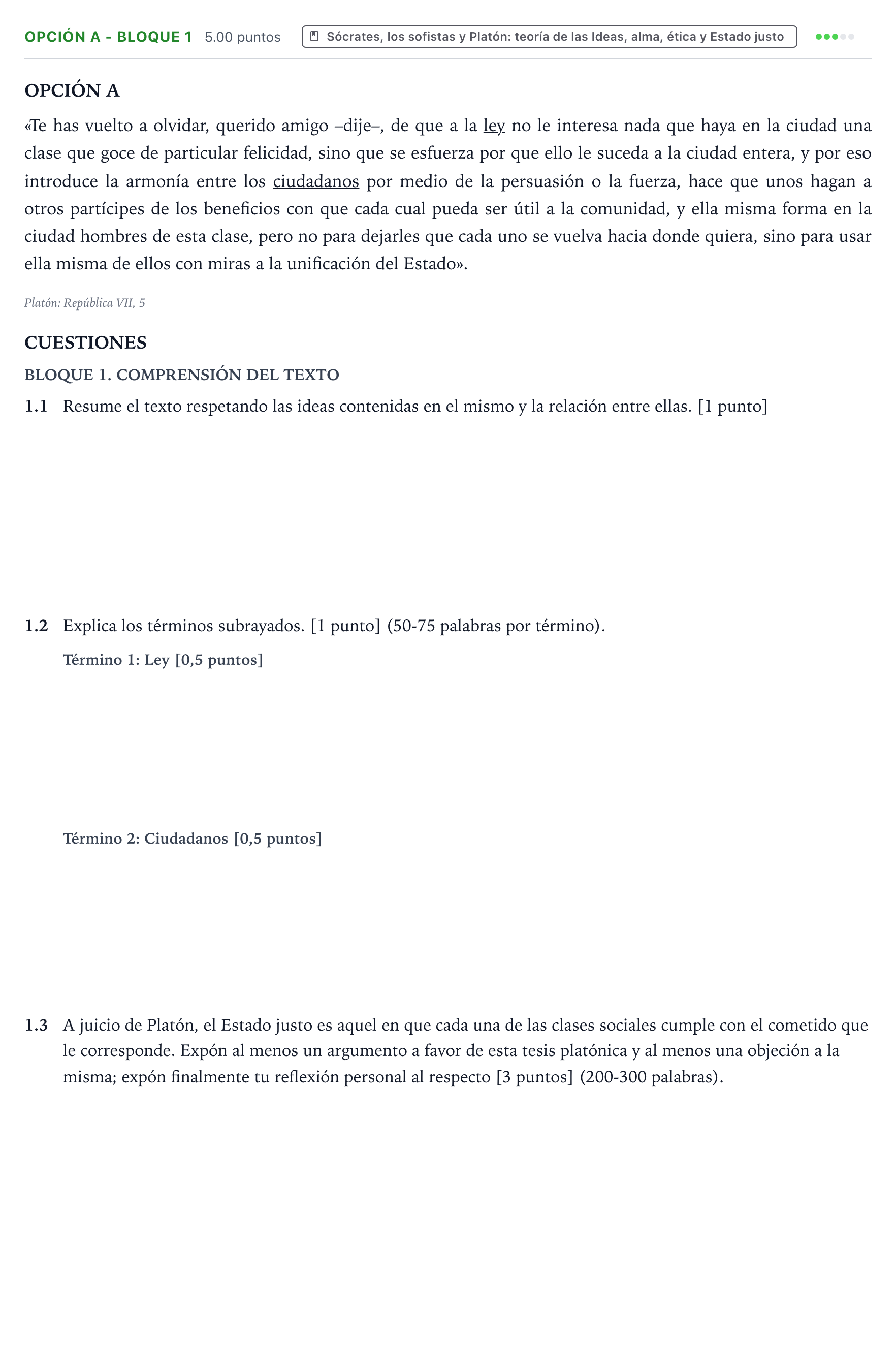 Enunciado: Opción A - Bloque 1 · Historia de la Filosofía PAU País Vasco Ordinaria 2024