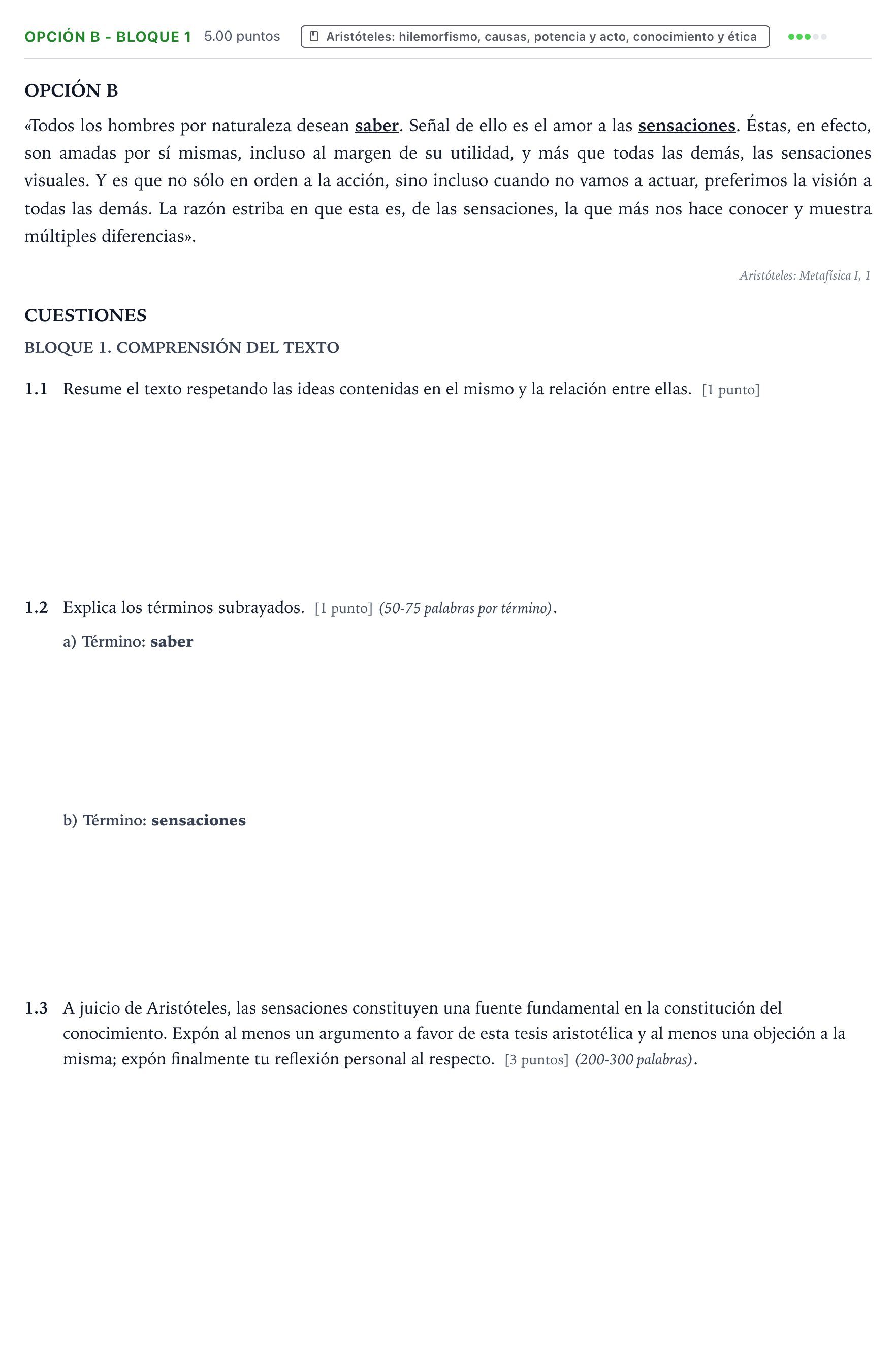 Enunciado: Opción B - Bloque 1 · Historia de la Filosofía PAU País Vasco Ordinaria 2024