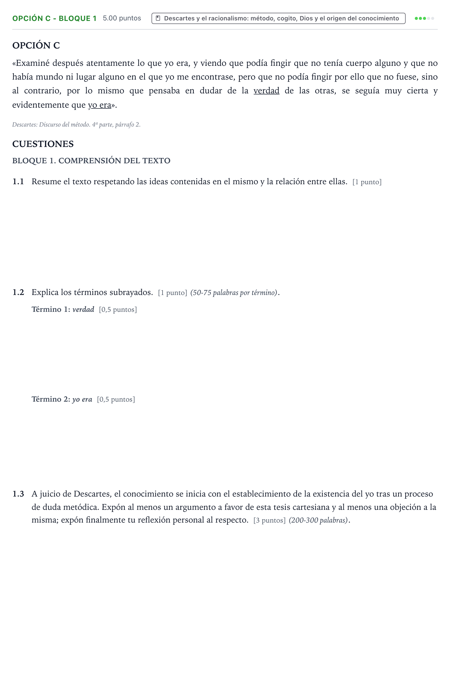 Enunciado: Opción C - Bloque 1 · Historia de la Filosofía PAU País Vasco Ordinaria 2024