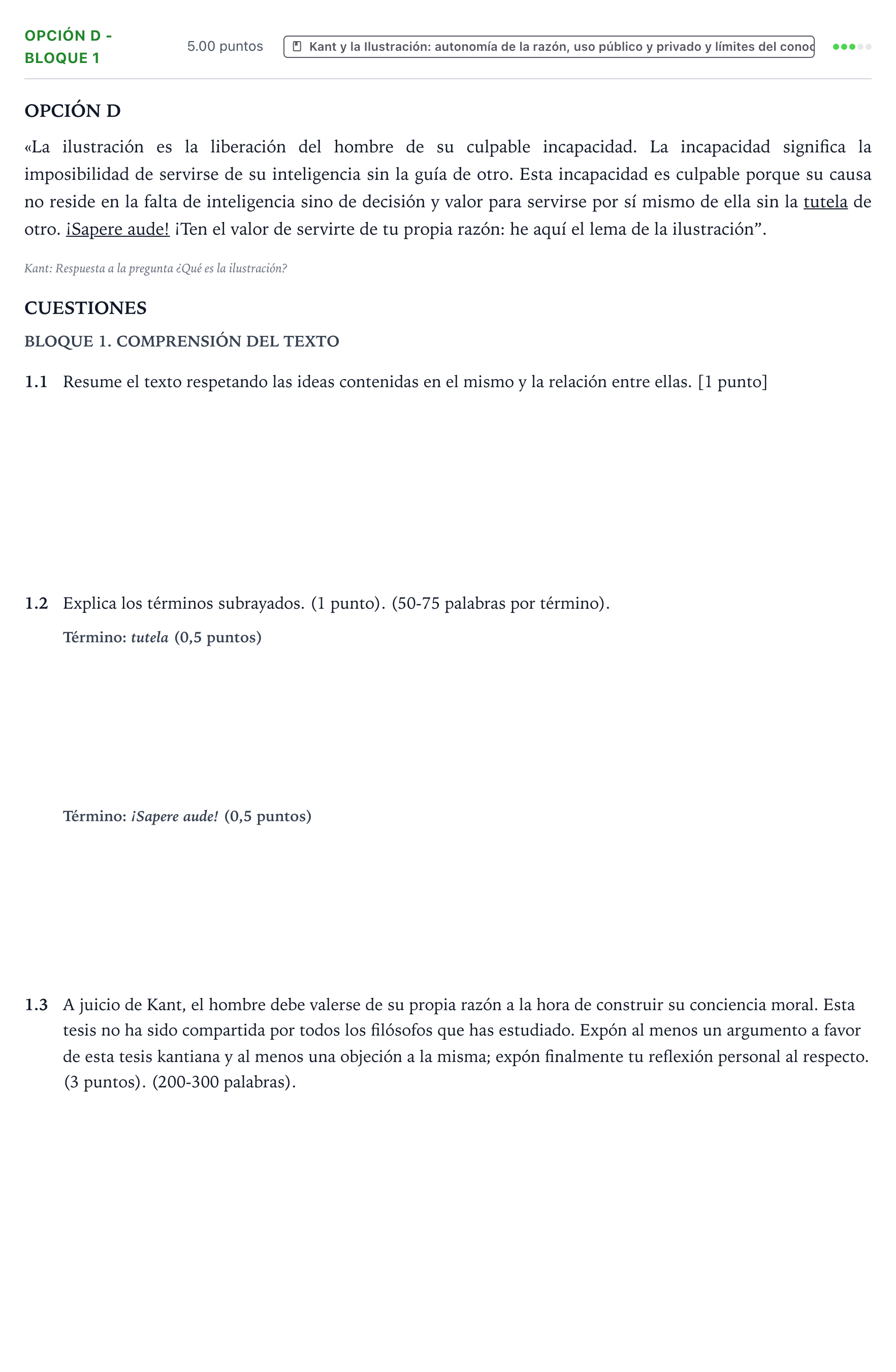 Enunciado: Opción D - Bloque 1 · Historia de la Filosofía PAU País Vasco Ordinaria 2024