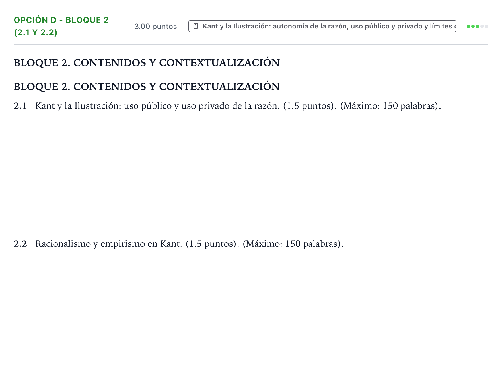 Enunciado: Opción D - Bloque 2 (2.1 y 2.2) · Historia de la Filosofía PAU País Vasco Ordinaria 2024