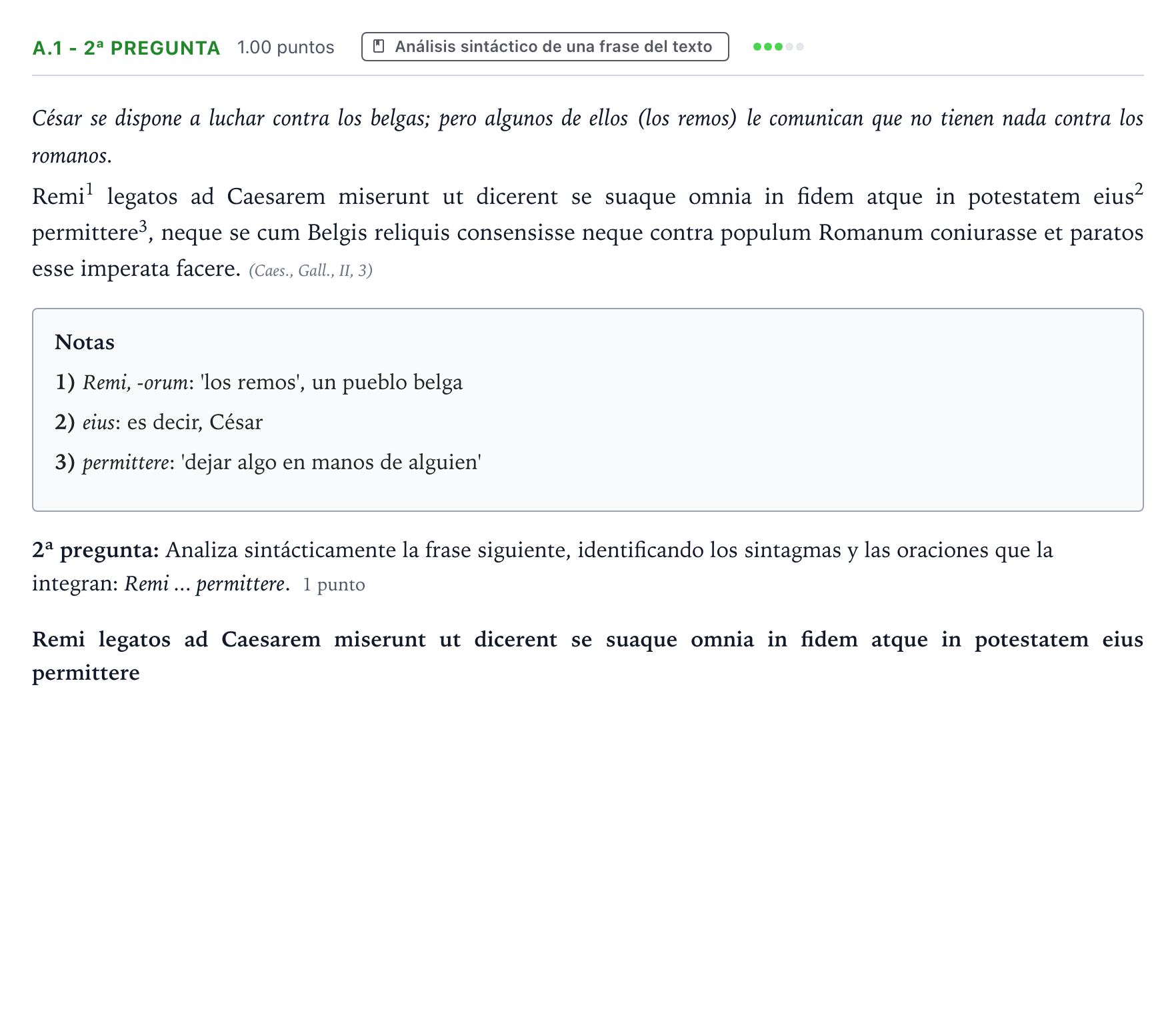 Enunciado: Ejercicio A.1 - 2ª pregunta · Latín II PAU País Vasco Extraordinaria 2024