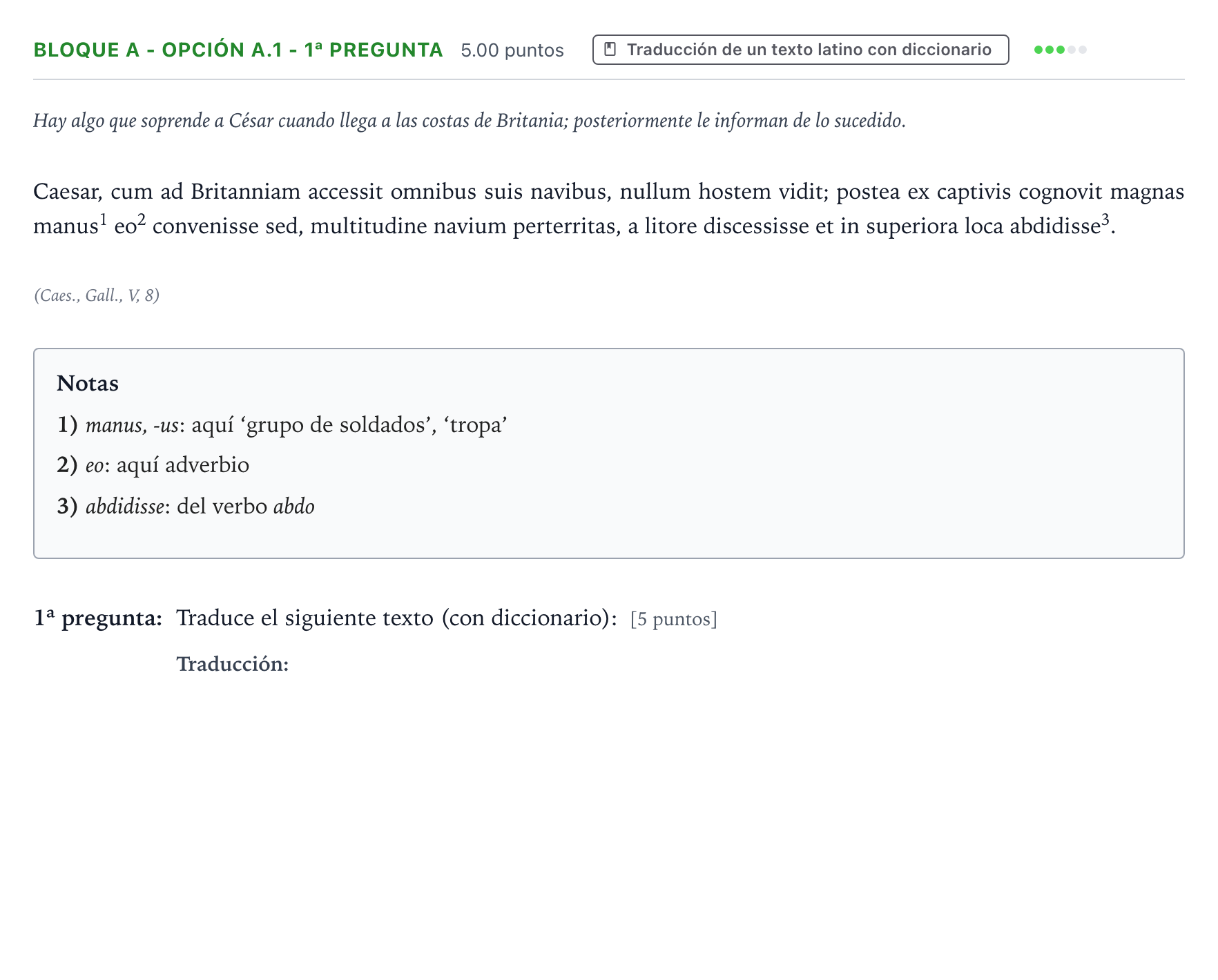Enunciado: Bloque A - Opción A.1 - 1ª pregunta · Latín II PAU País Vasco Ordinaria 2024