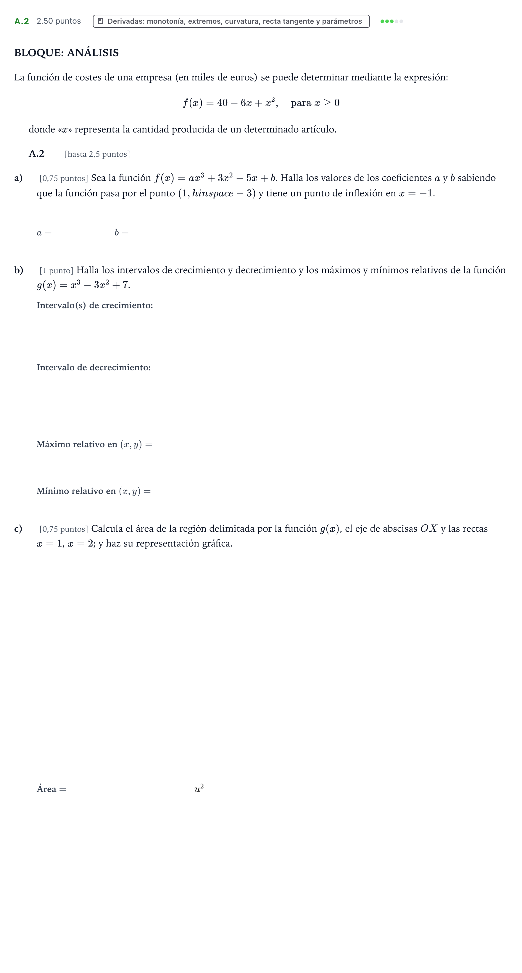 Enunciado: Ejercicio A.2 · Matemáticas aplicadas a las Ciencias Sociales II PAU País Vasco Extraordinaria 2024