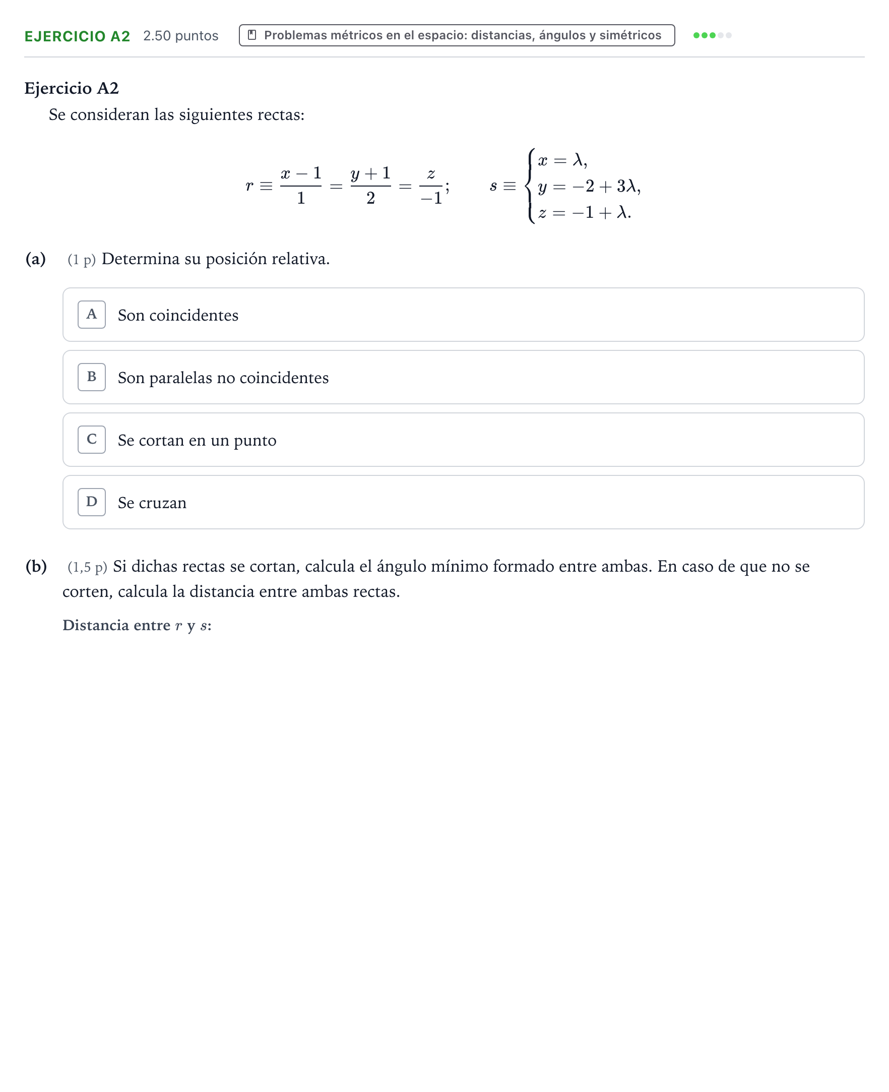 Enunciado: Ejercicio A2 · Matemáticas II PAU País Vasco Extraordinaria 2024