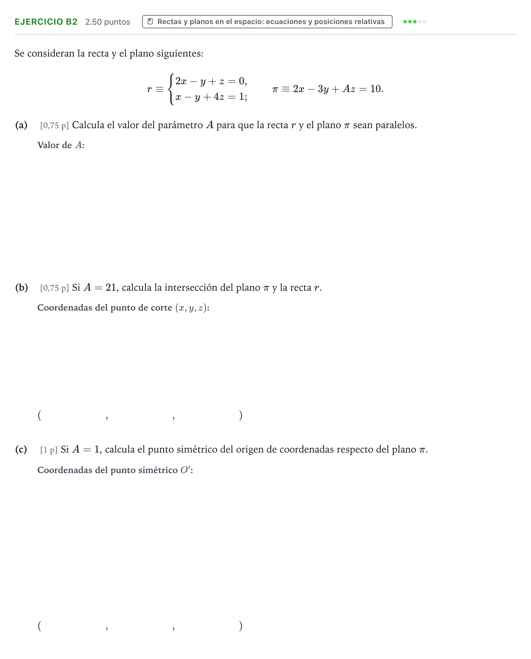 Enunciado: Ejercicio B2 · Matemáticas II PAU País Vasco Extraordinaria 2024