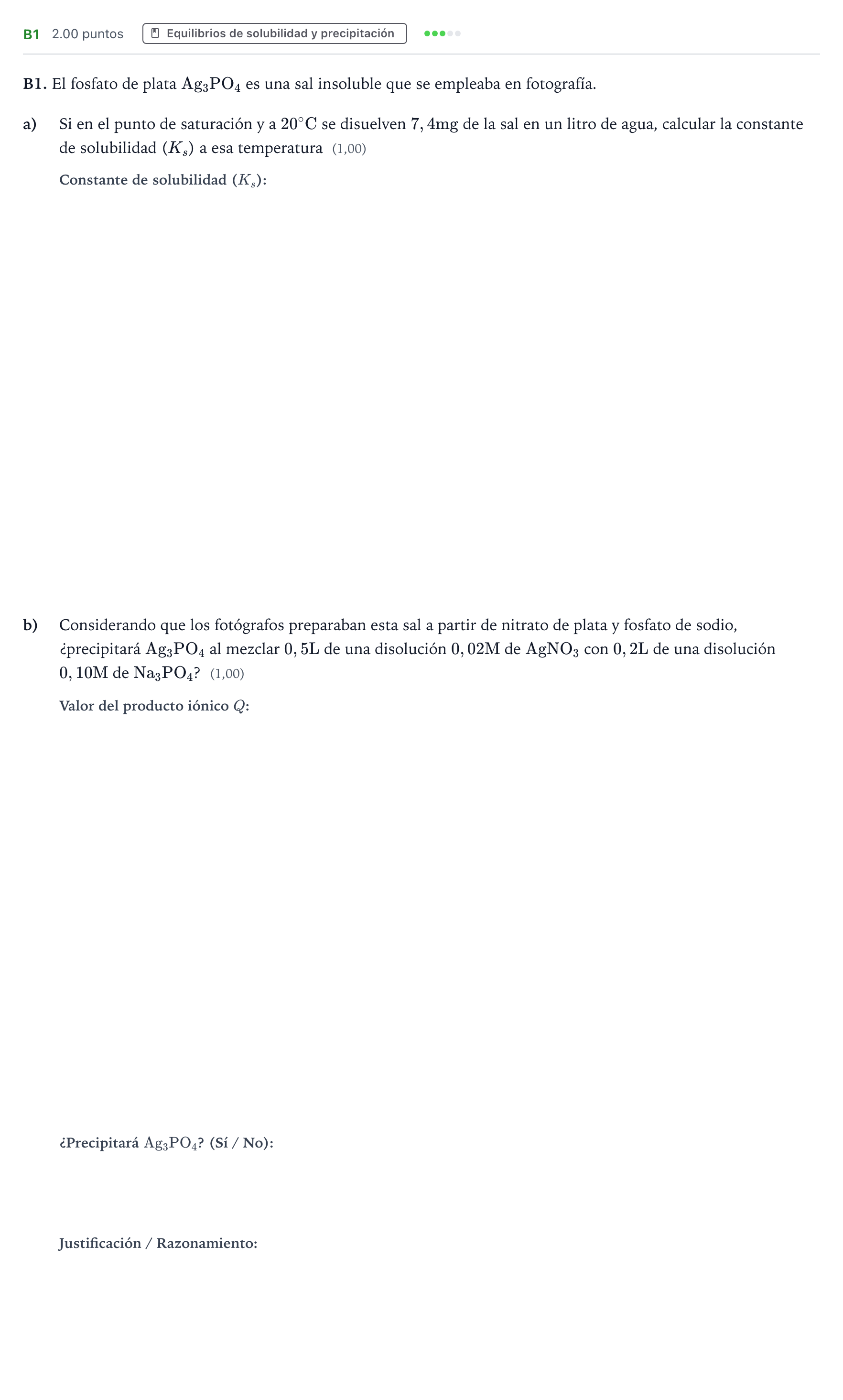 Enunciado: Ejercicio B1 · Química PAU País Vasco Extraordinaria 2024