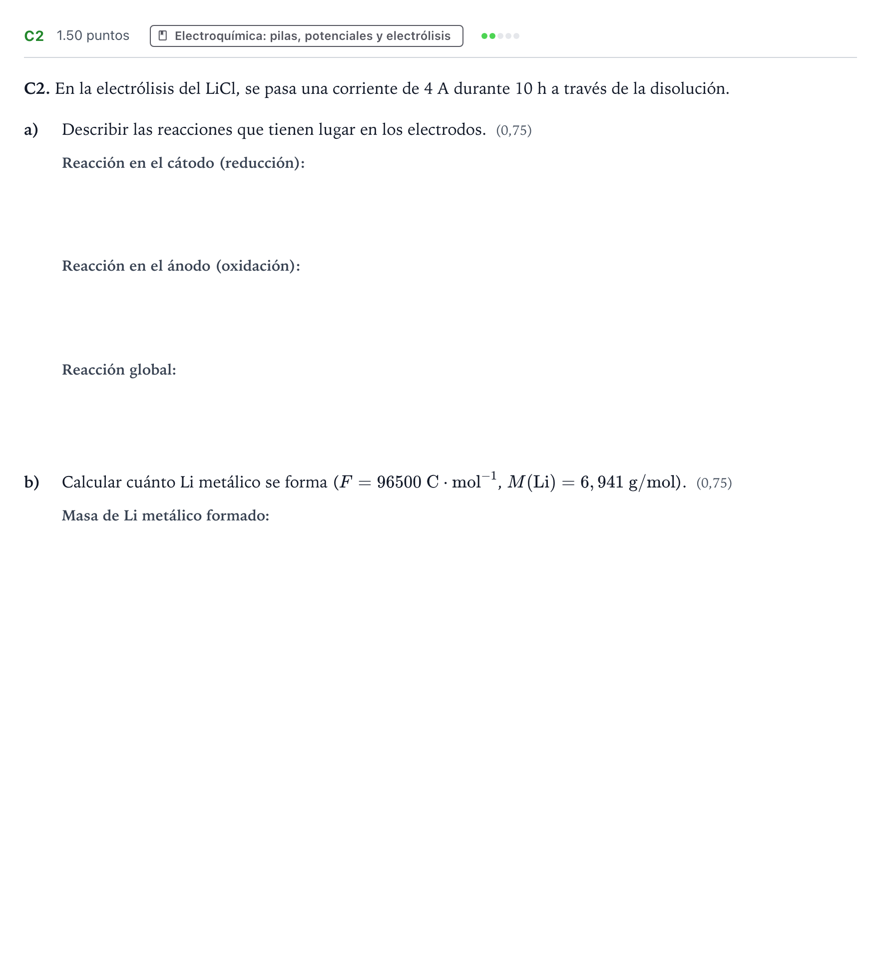 Enunciado: Ejercicio C2 · Química PAU País Vasco Extraordinaria 2024