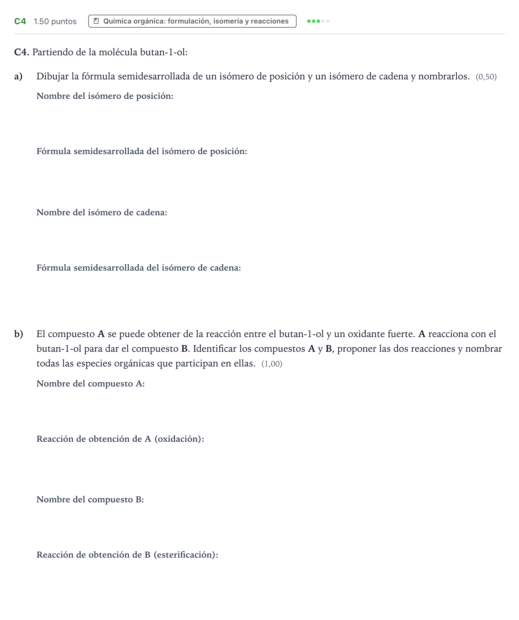 Enunciado: Ejercicio C4 · Química PAU País Vasco Extraordinaria 2024