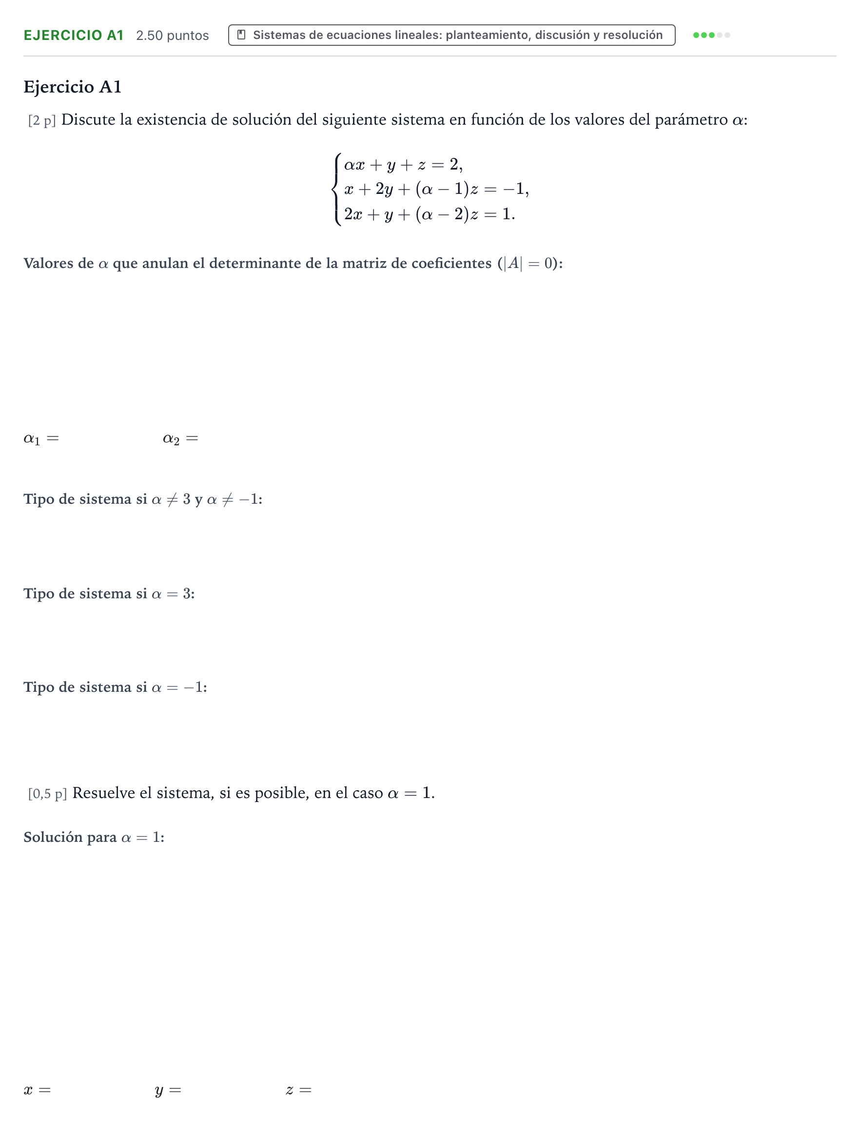 Enunciado: Ejercicio A1 · Matemáticas II PAU País Vasco Ordinaria 2024