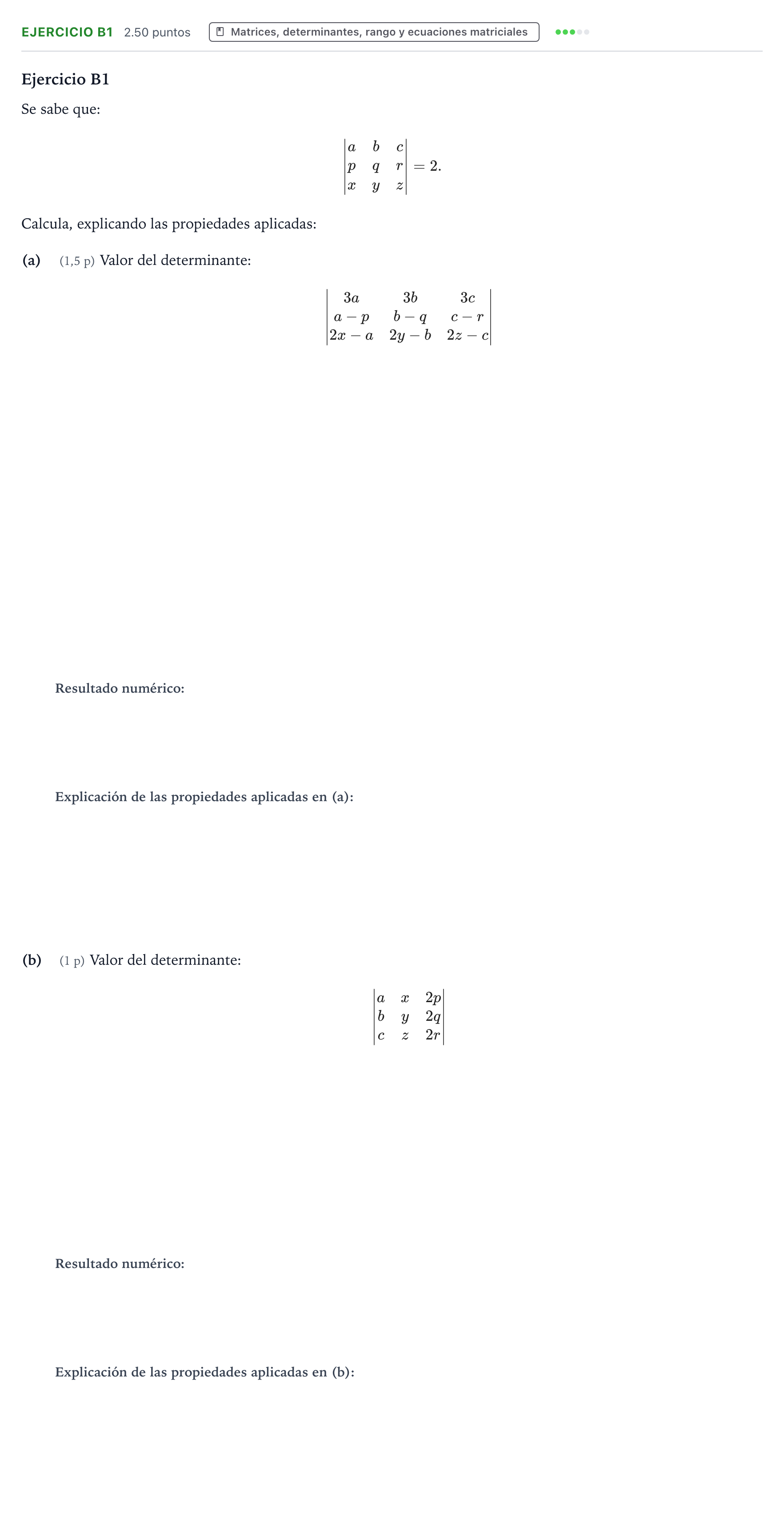 Enunciado: Ejercicio B1 · Matemáticas II PAU País Vasco Ordinaria 2024