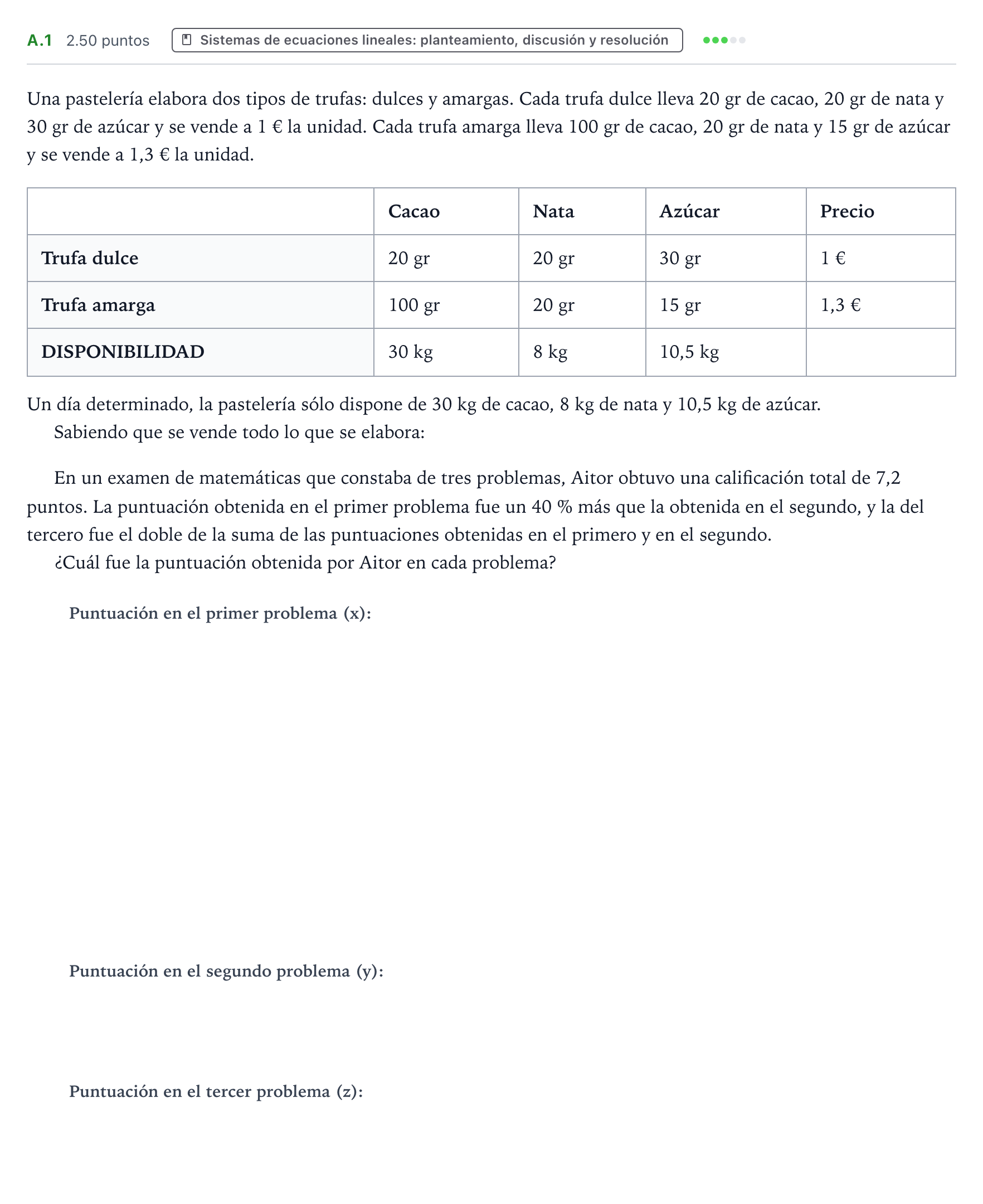 Enunciado: Ejercicio A.1 · Matemáticas aplicadas a las Ciencias Sociales II PAU País Vasco Ordinaria 2024