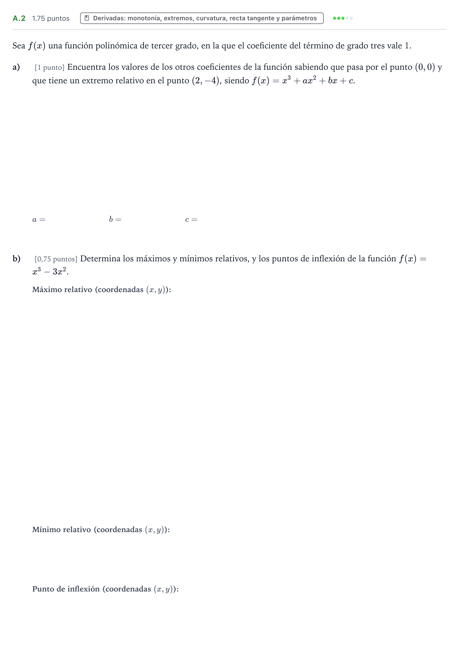Enunciado: Ejercicio A.2 - Derivadas · Matemáticas aplicadas a las Ciencias Sociales II PAU País Vasco Ordinaria 2024
