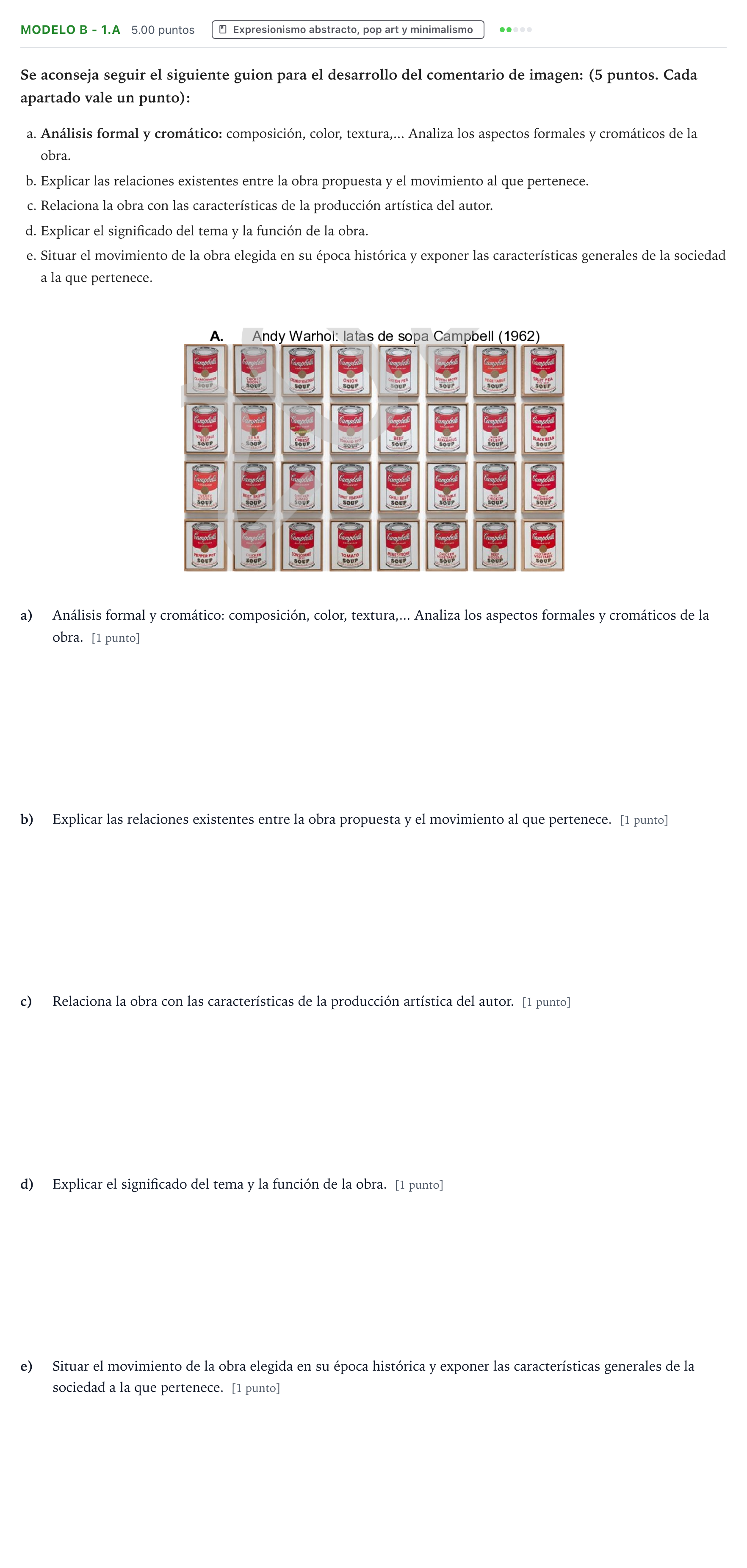 Enunciado: Ejercicio Modelo B - 1.A · Movimientos Culturales y Artísticos PAU País Vasco Ordinaria 2024