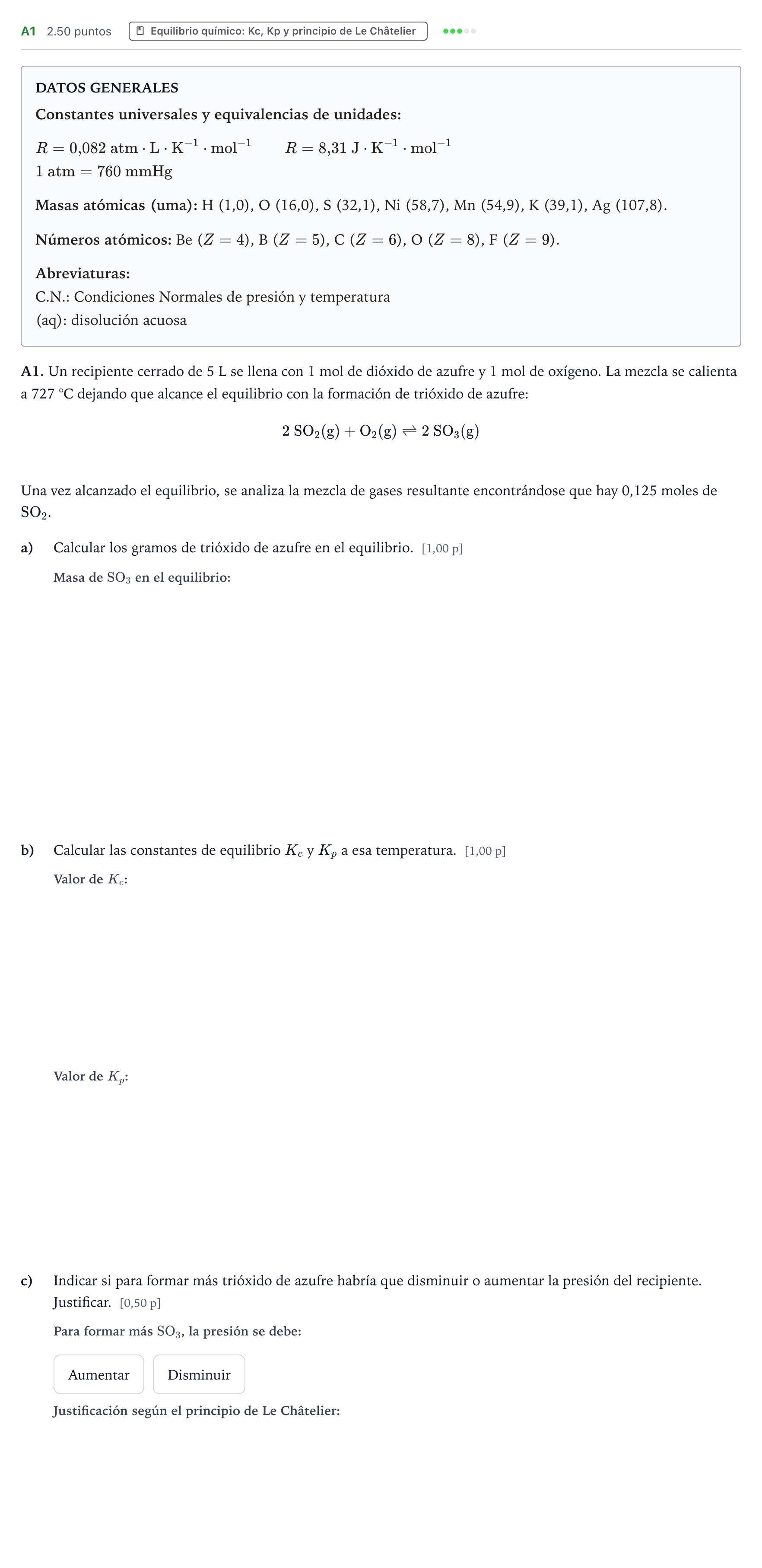 Enunciado: Ejercicio A1 · Química PAU País Vasco Ordinaria 2024