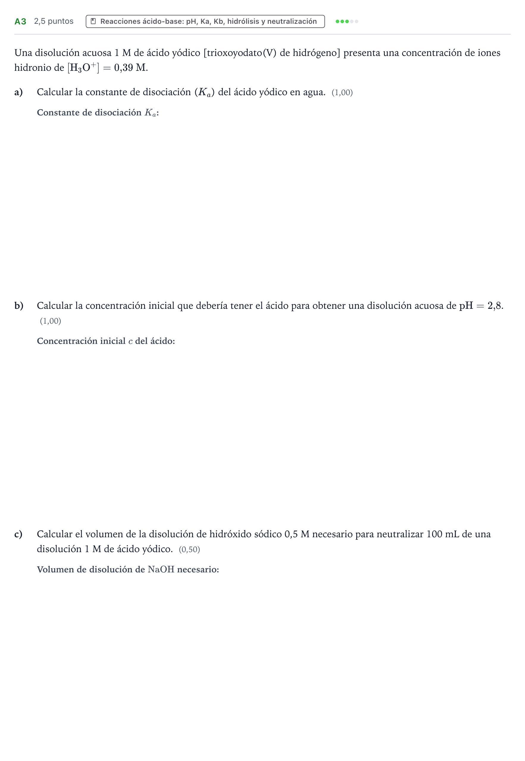 Enunciado: Ejercicio A3 · Química PAU País Vasco Ordinaria 2024