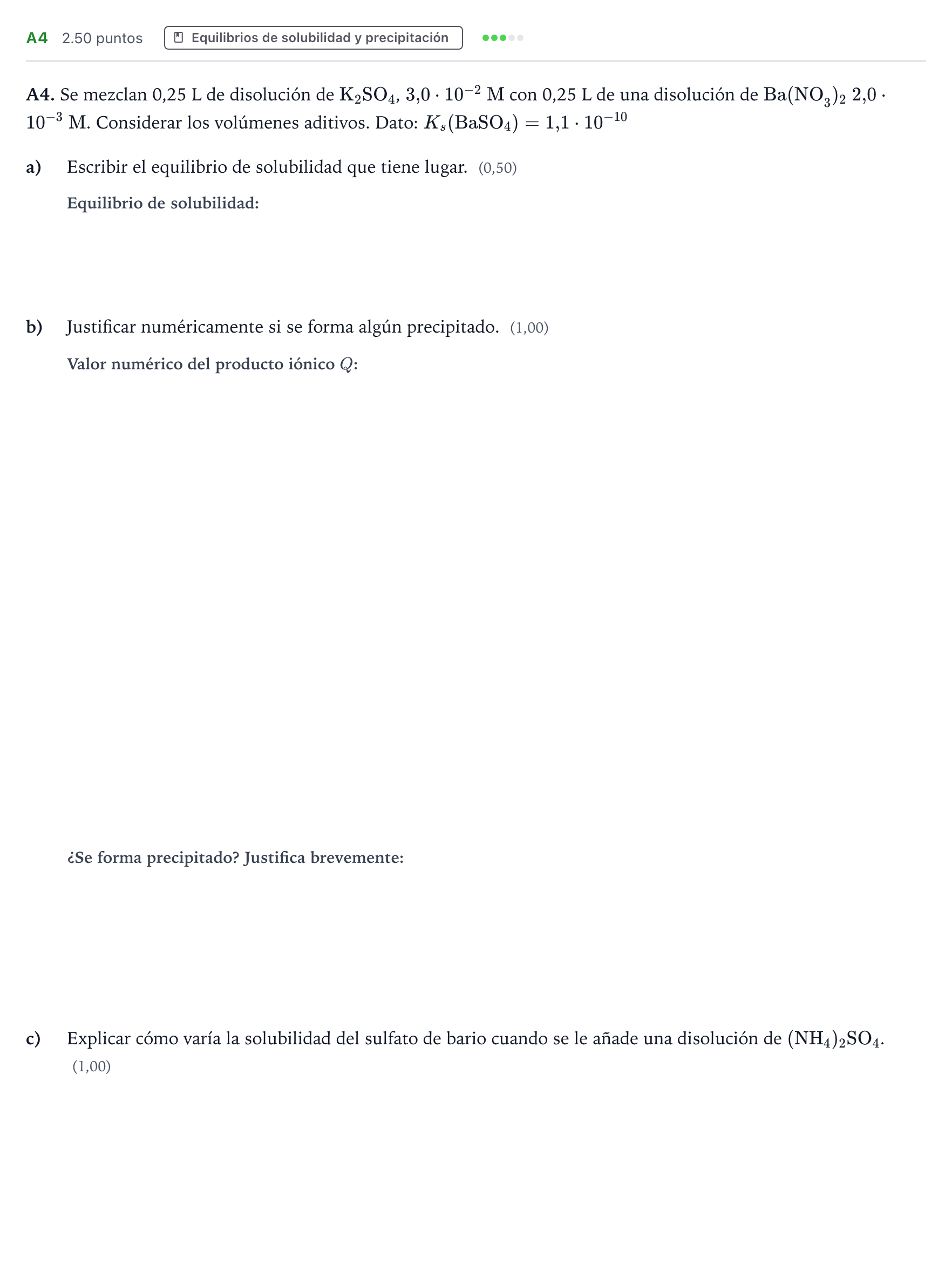 Enunciado: Ejercicio A4 · Química PAU País Vasco Ordinaria 2024