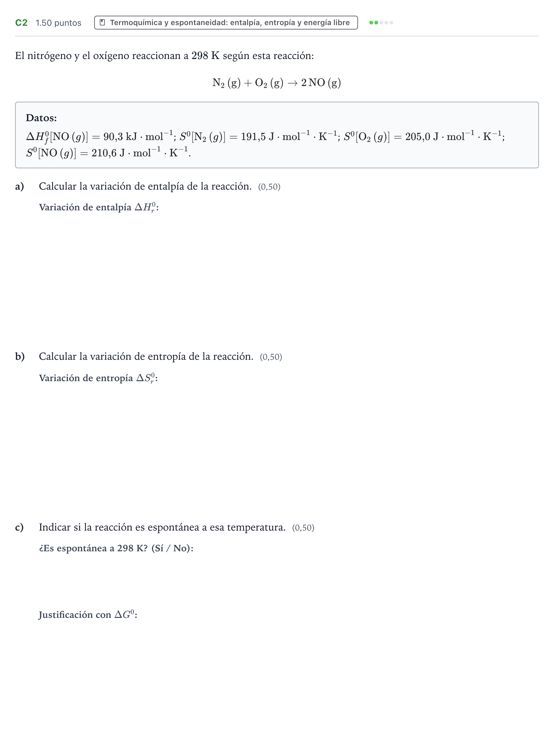 Enunciado: Ejercicio C2 · Química PAU País Vasco Ordinaria 2024