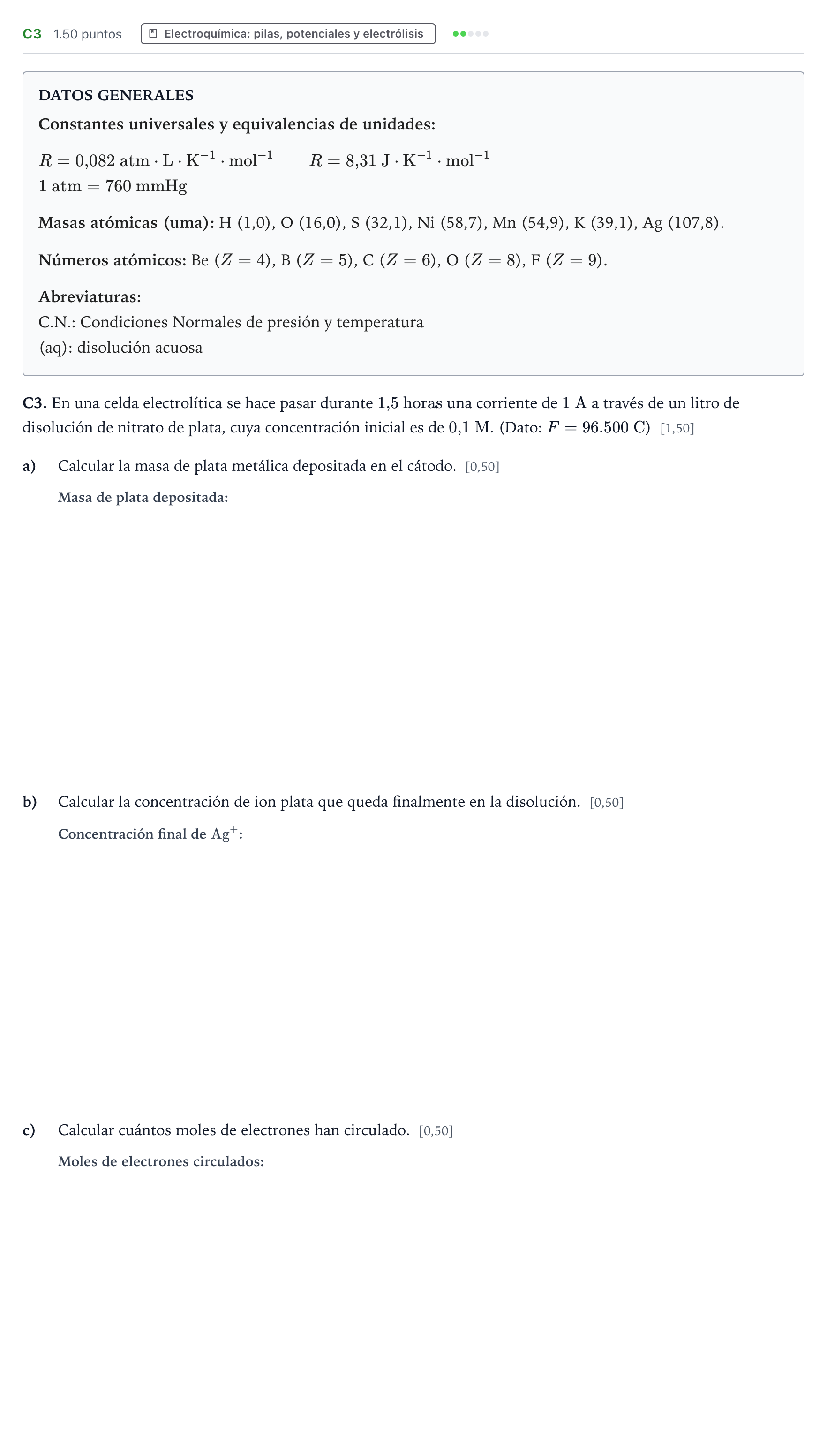 Enunciado: Ejercicio C3 · Química PAU País Vasco Ordinaria 2024