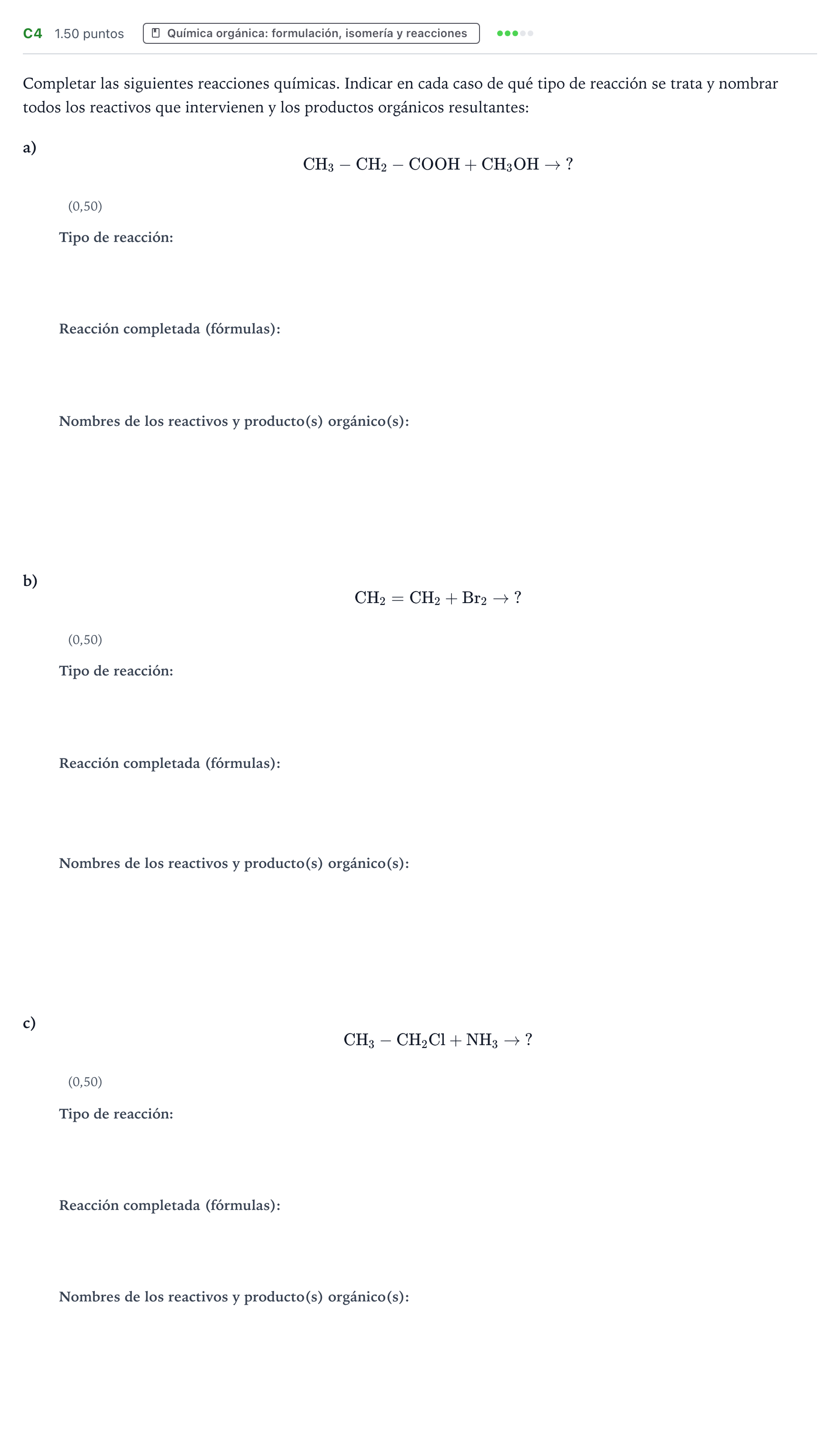 Enunciado: Ejercicio C4 · Química PAU País Vasco Ordinaria 2024