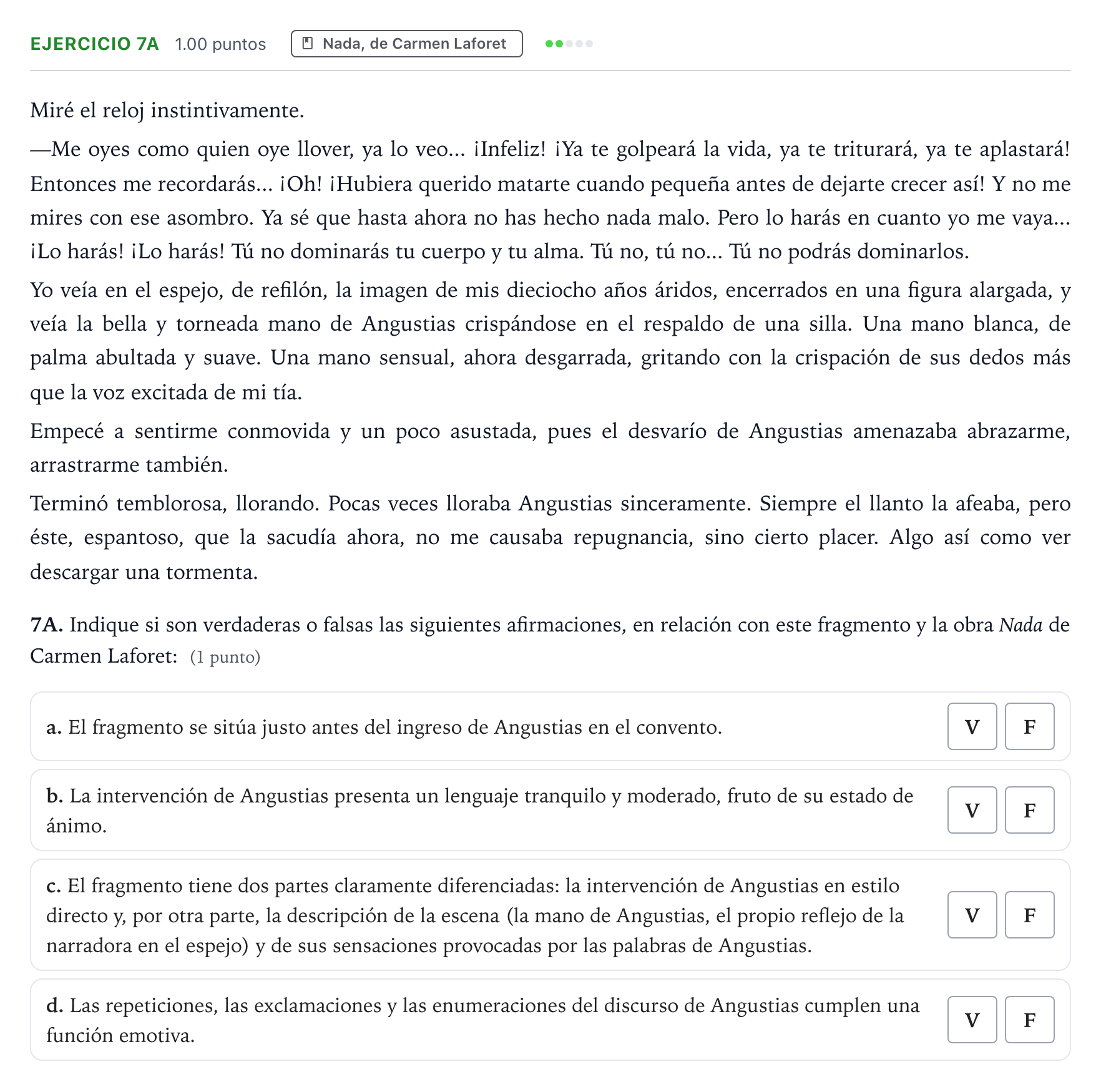 Enunciado: Ejercicio 7A · Lengua Castellana y Literatura II PAU País Vasco Extraordinaria 2022